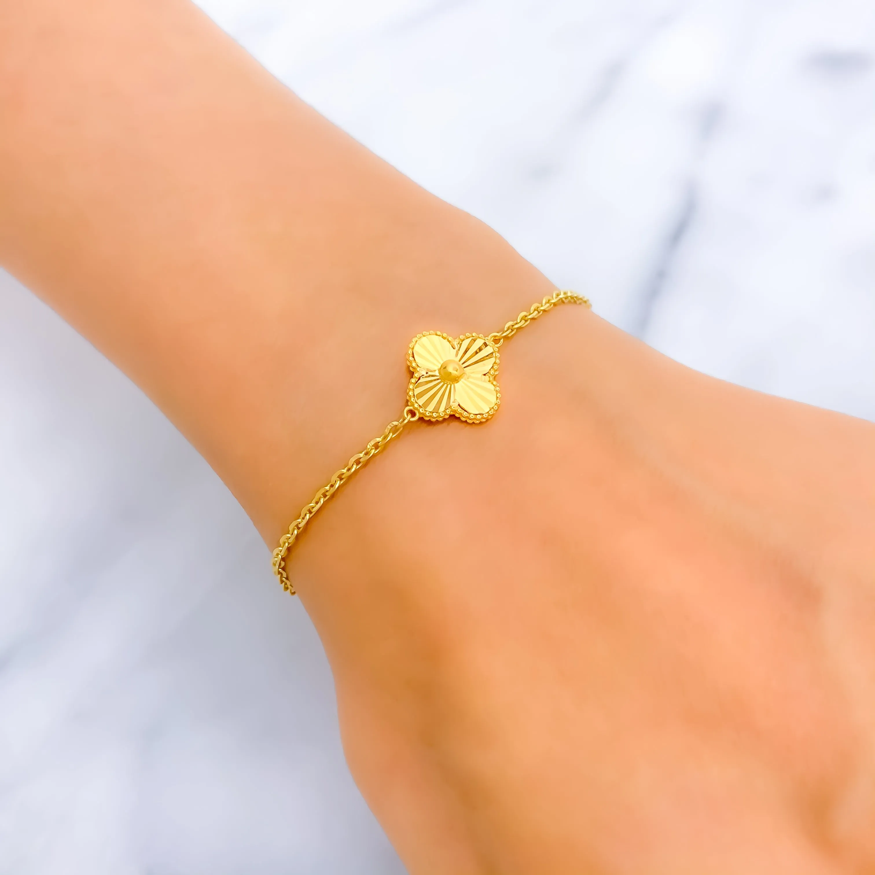 Lightweight Modest Floral 21k Gold Bracelet