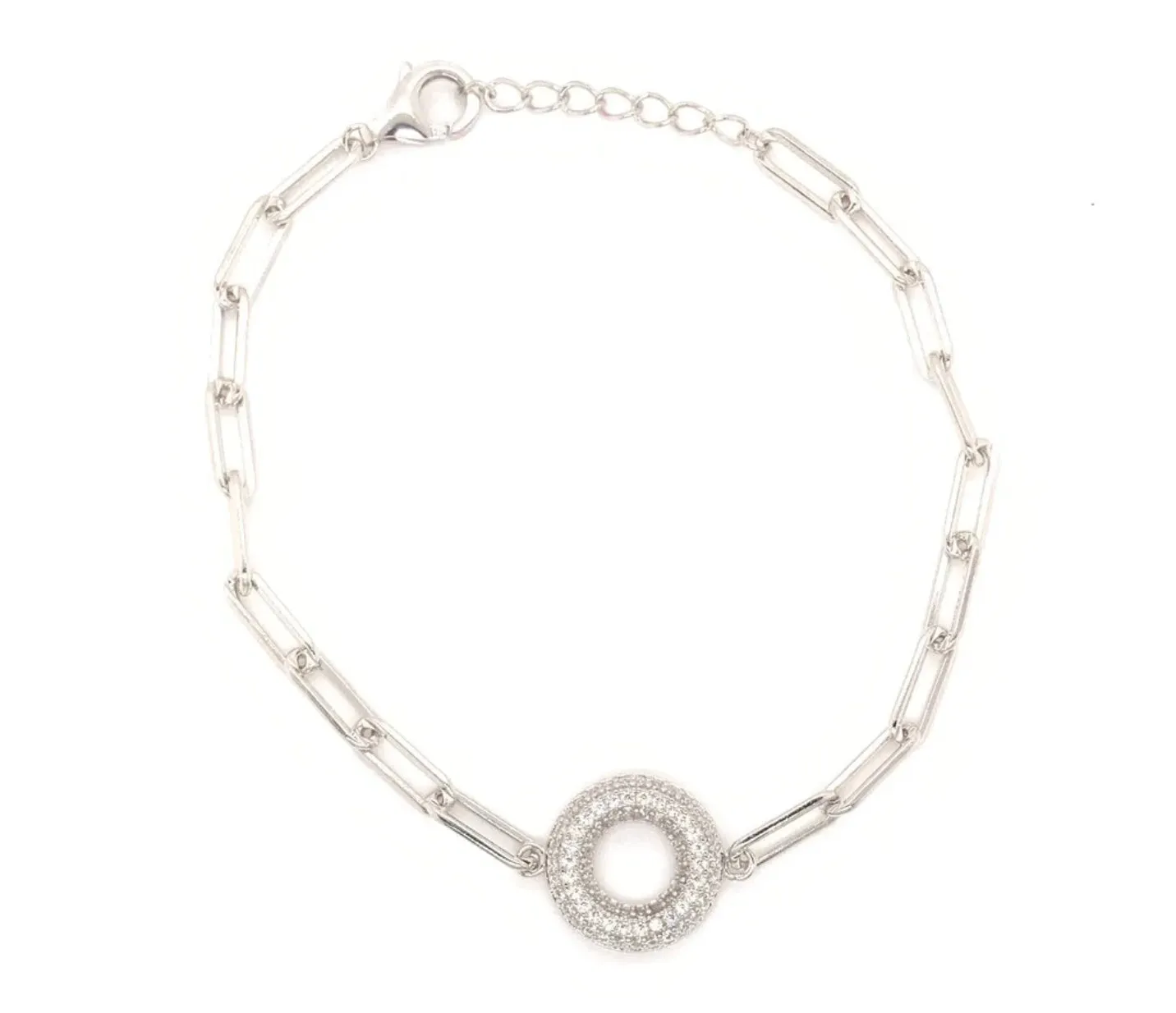 Lil Paperclip Bracelet With CZ Open Circle