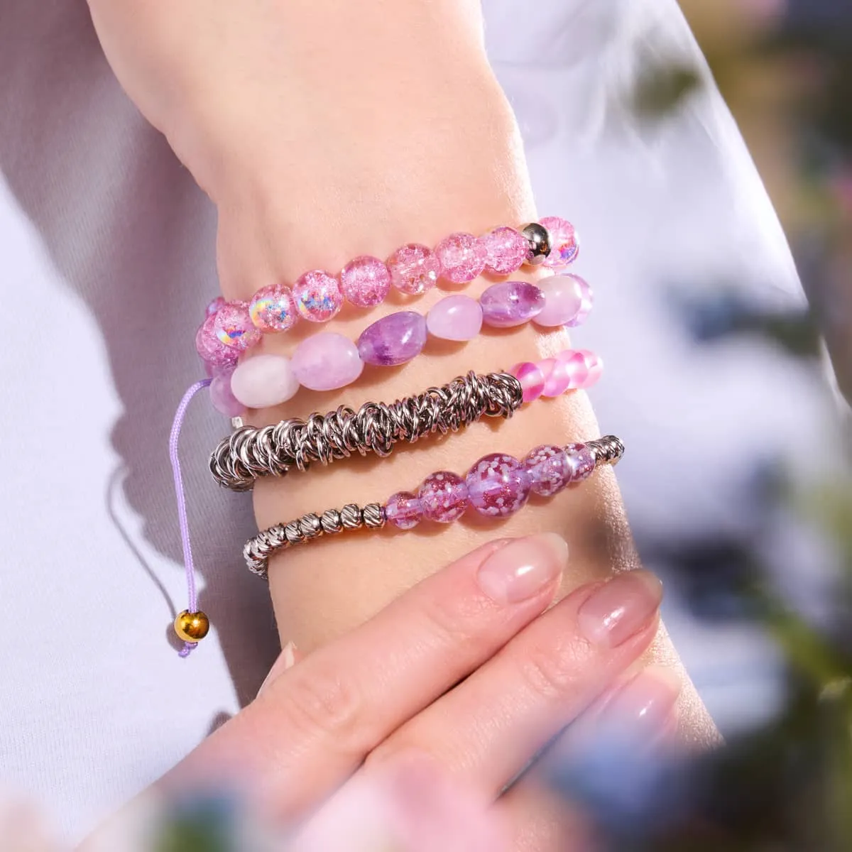 Lilac | Silver | Firefly Glass Cascade Bracelet