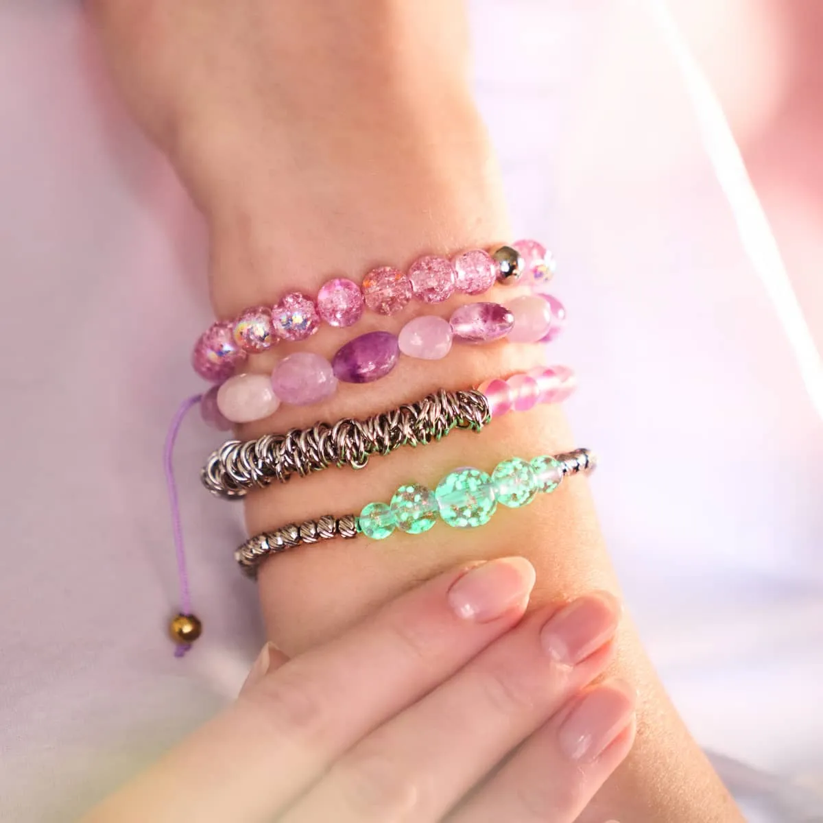 Lilac | Silver | Firefly Glass Cascade Bracelet