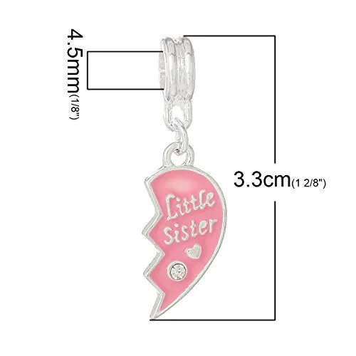 Little Sister Heart European European Bead Compatible for Most European Snake Chain Charm Bracelet
