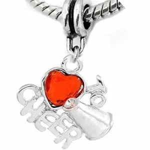 Love to Cheer w/ Red Heart European Bead Compatible for Most European Snake Chain Bracelet