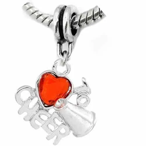 Love to Cheer w/ Red Heart European Bead Compatible for Most European Snake Chain Bracelet