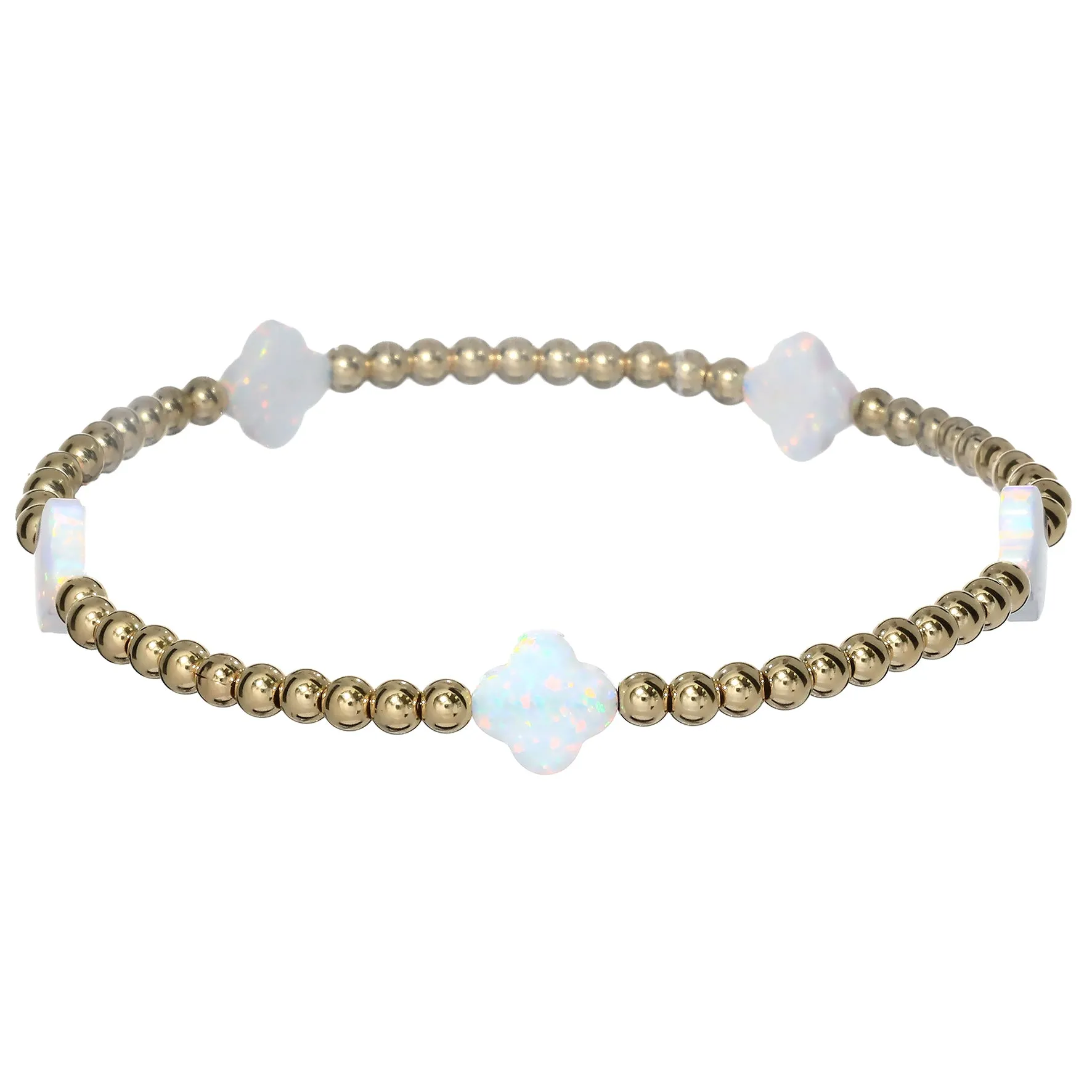 LUCKY CLOVER BTY | Opal Charm and 14K Gold Filled Beads Bracelet - Medium