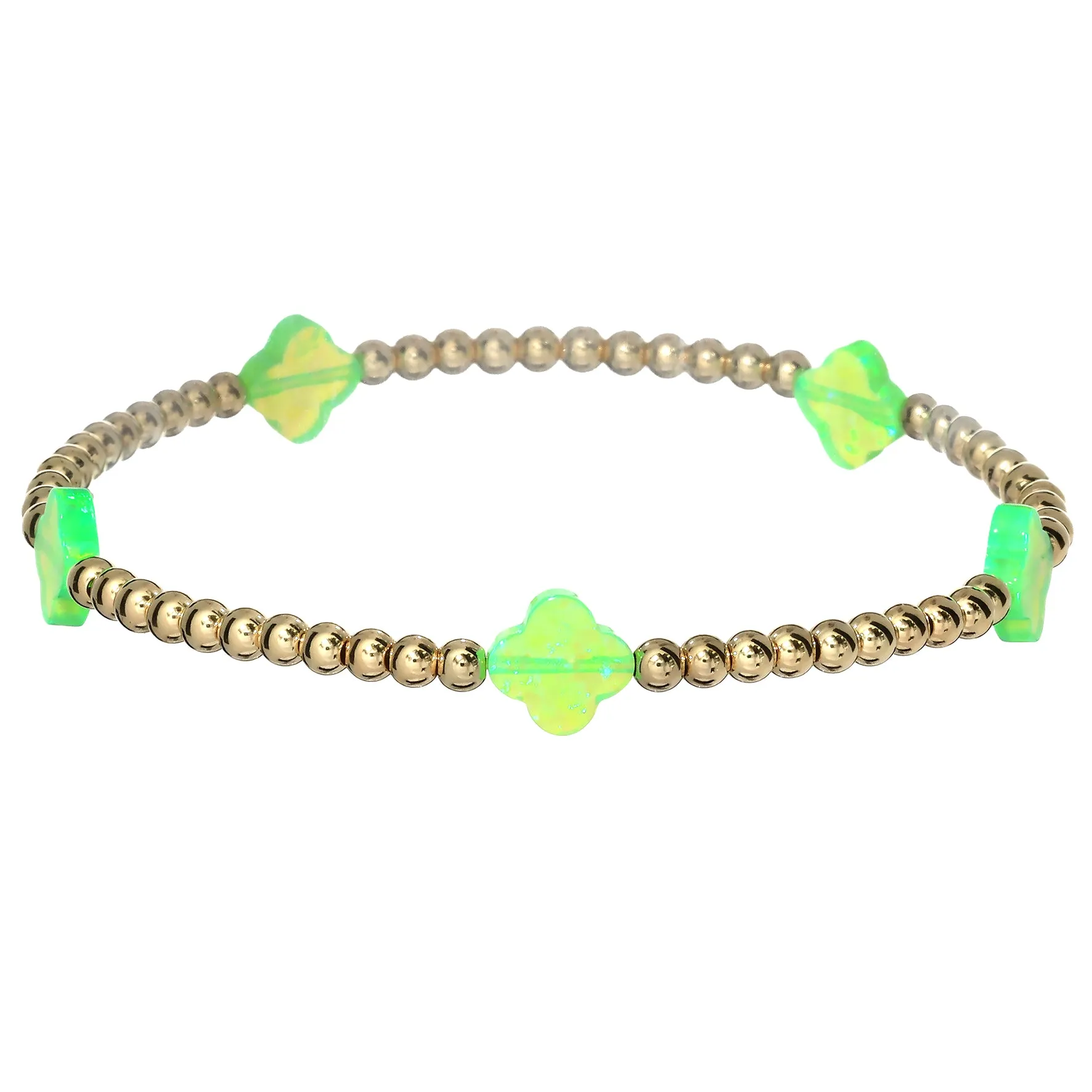 LUCKY CLOVER BTY | Opal Charm and 14K Gold Filled Beads Bracelet - Medium