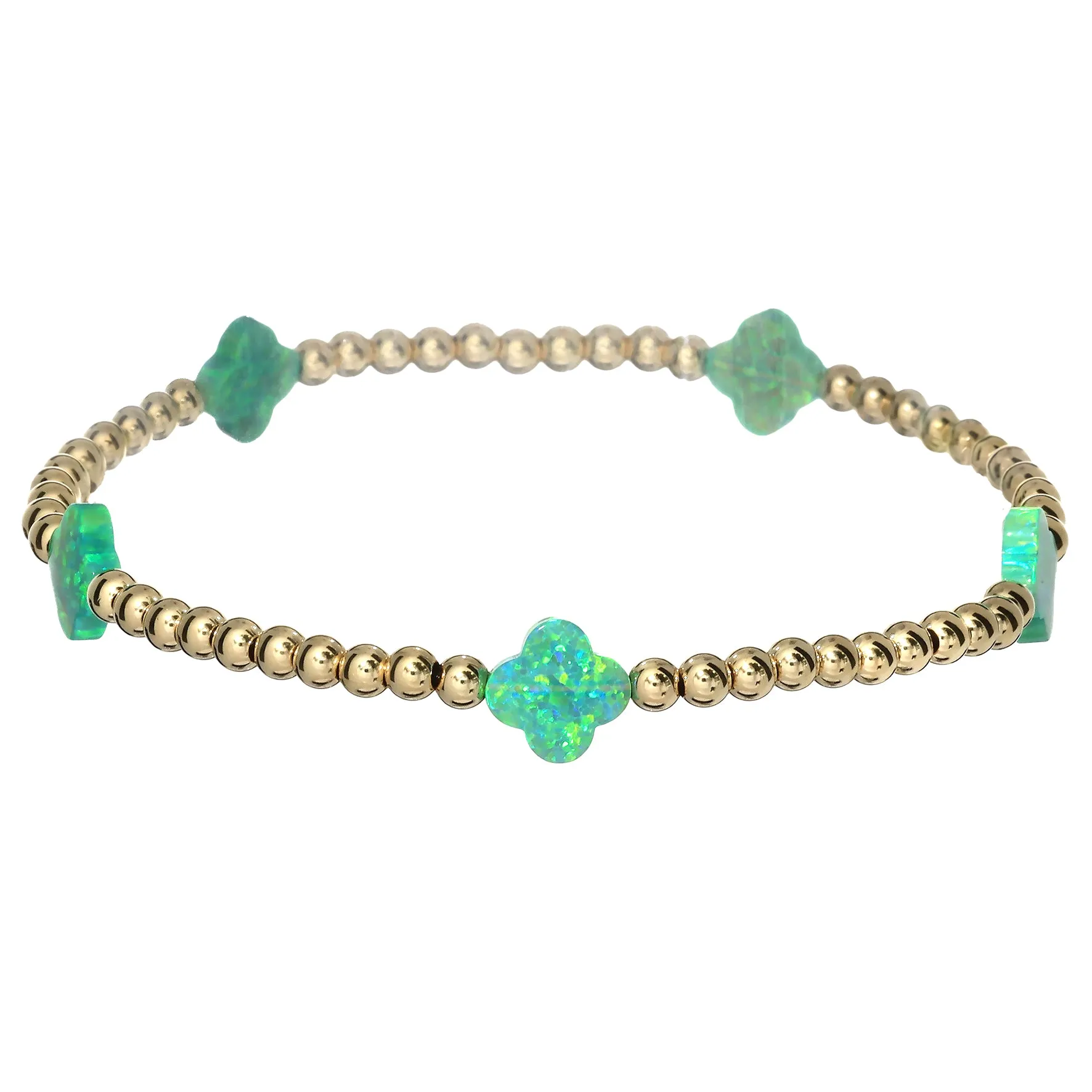 LUCKY CLOVER BTY | Opal Charm and 14K Gold Filled Beads Bracelet - Medium