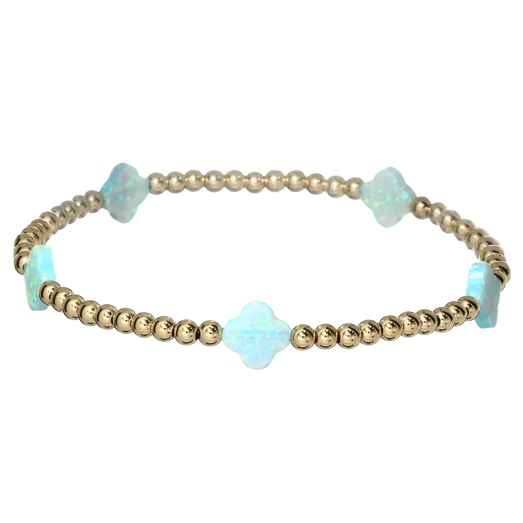 LUCKY CLOVER BTY | Opal Charm and 14K Gold Filled Beads Bracelet - Medium