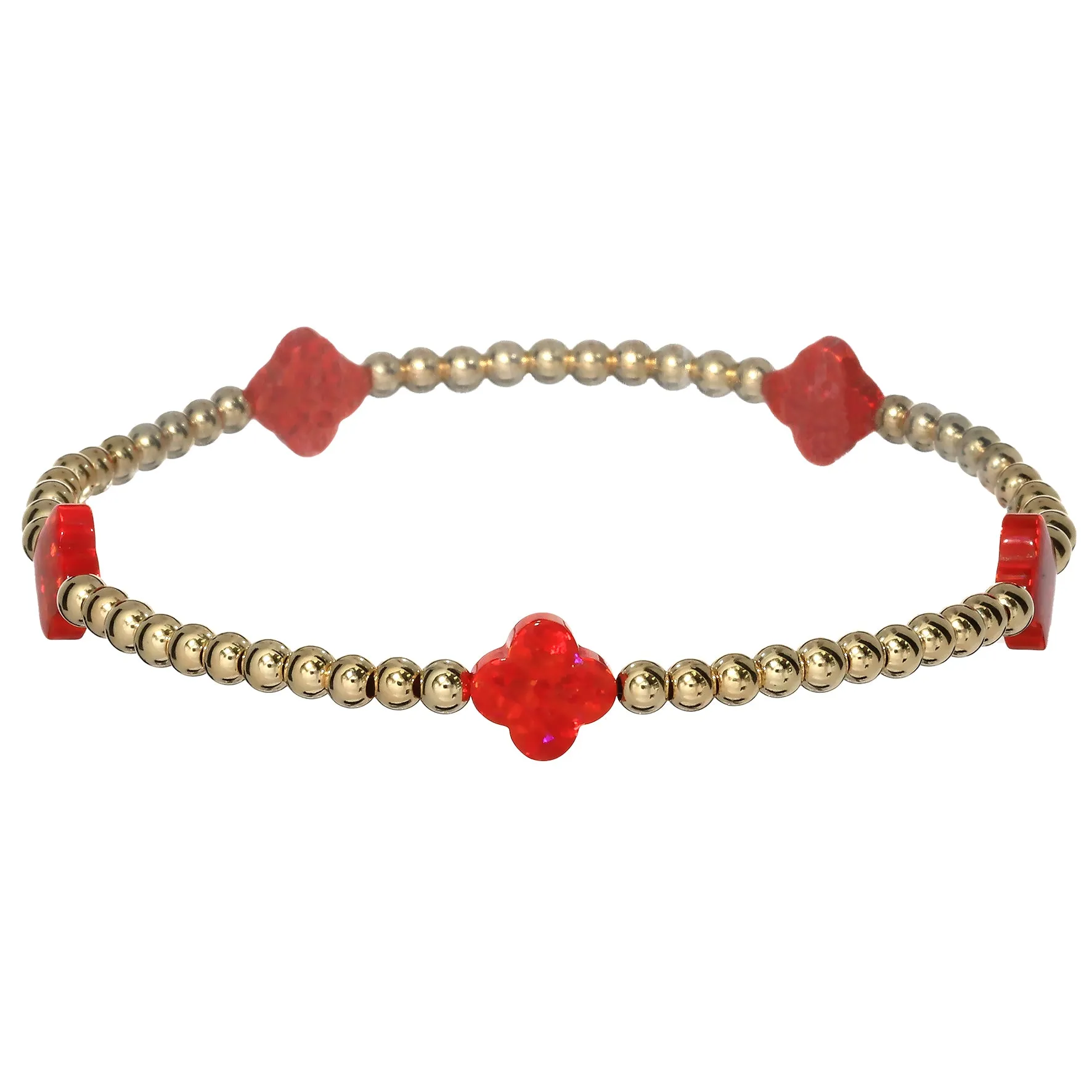 LUCKY CLOVER BTY | Opal Charm and 14K Gold Filled Beads Bracelet - Medium