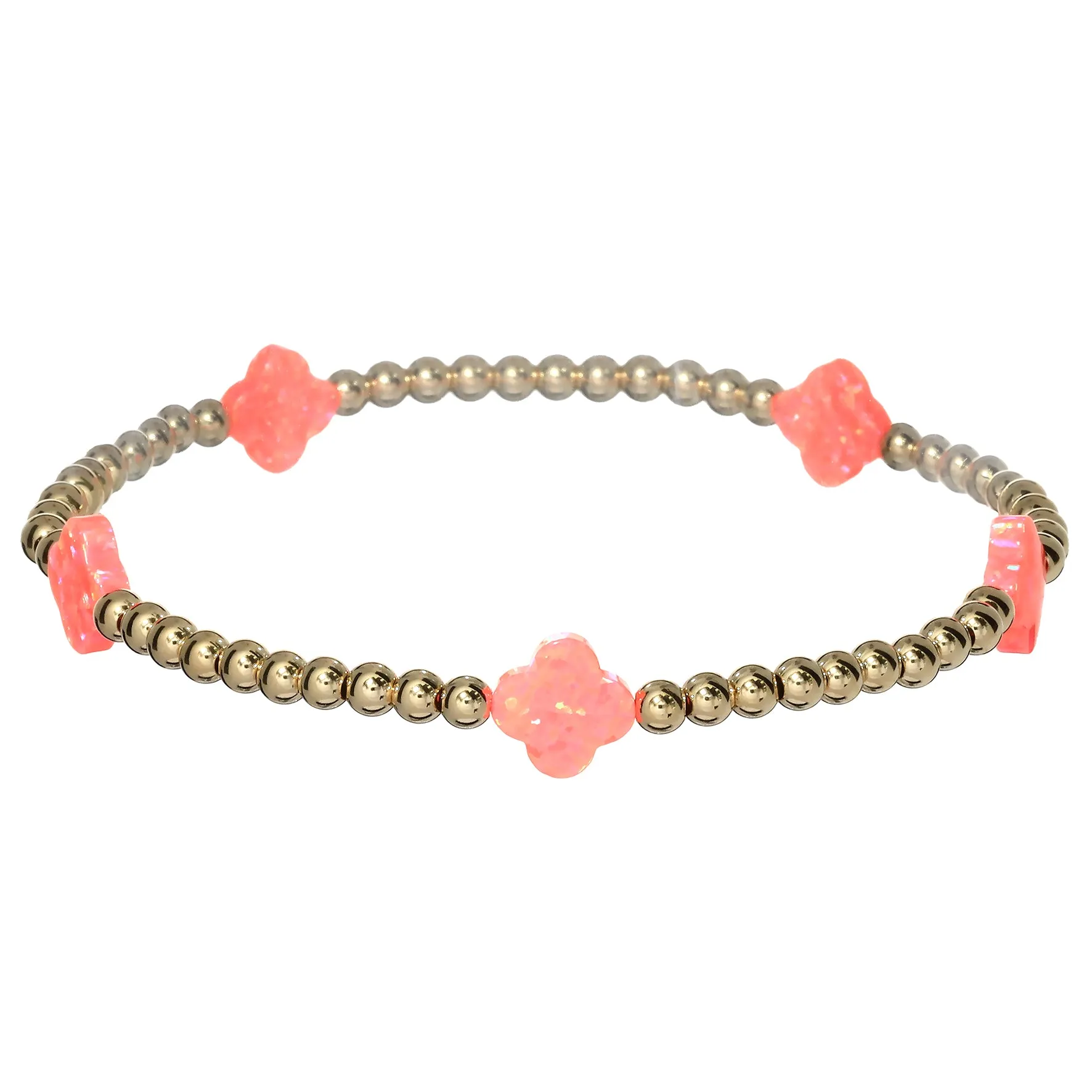LUCKY CLOVER BTY | Opal Charm and 14K Gold Filled Beads Bracelet - Medium