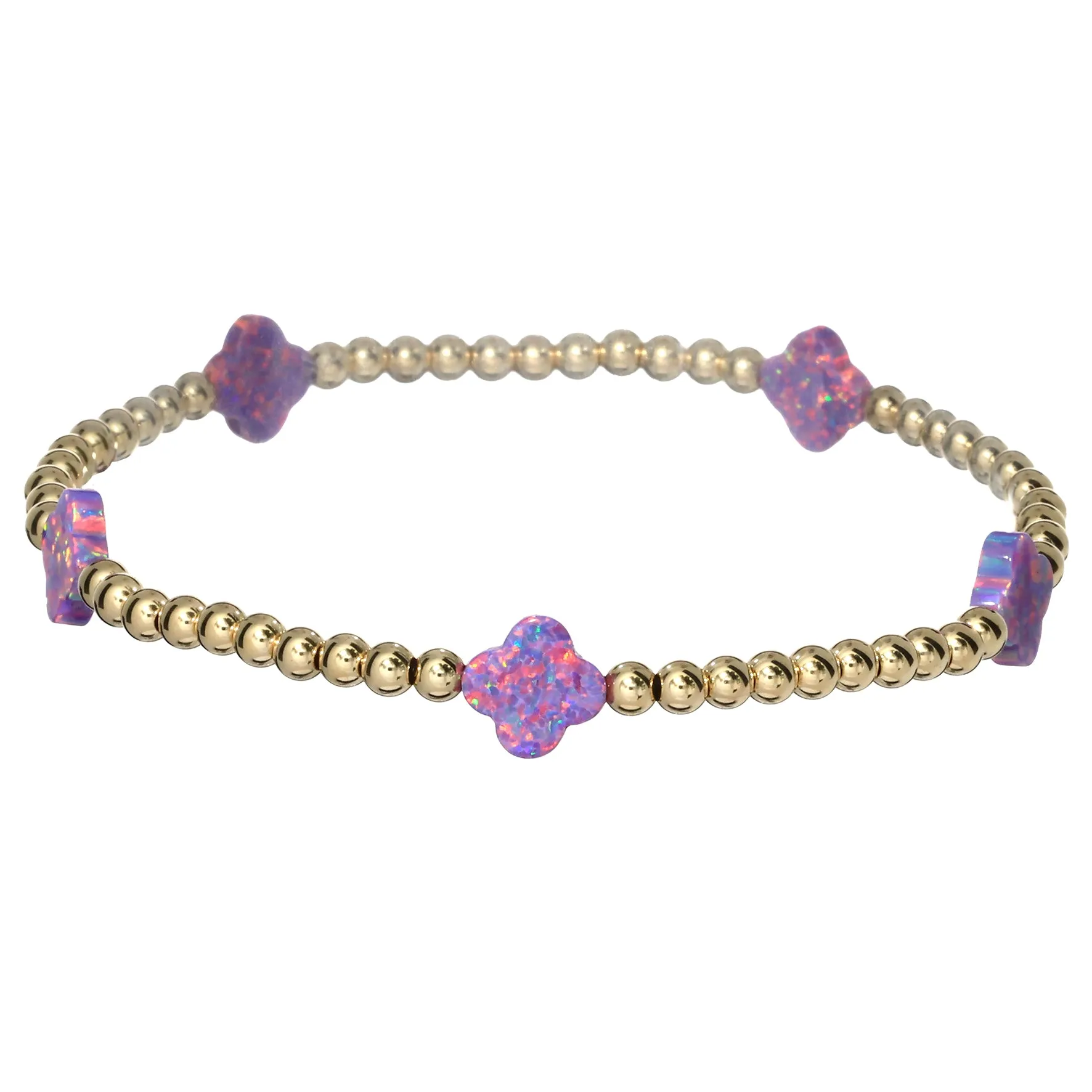 LUCKY CLOVER BTY | Opal Charm and 14K Gold Filled Beads Bracelet - Medium