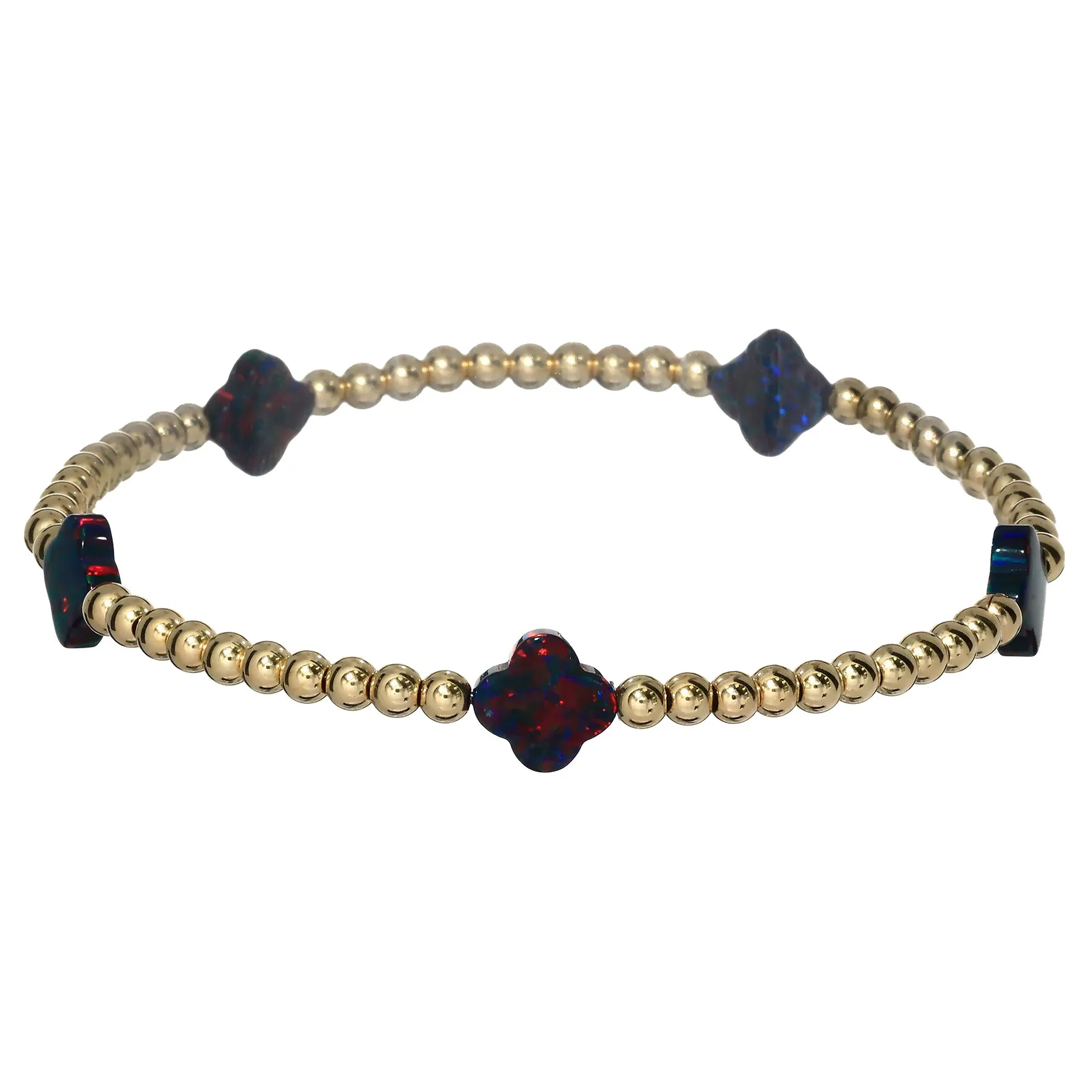 LUCKY CLOVER BTY | Opal Charm and 14K Gold Filled Beads Bracelet - Medium
