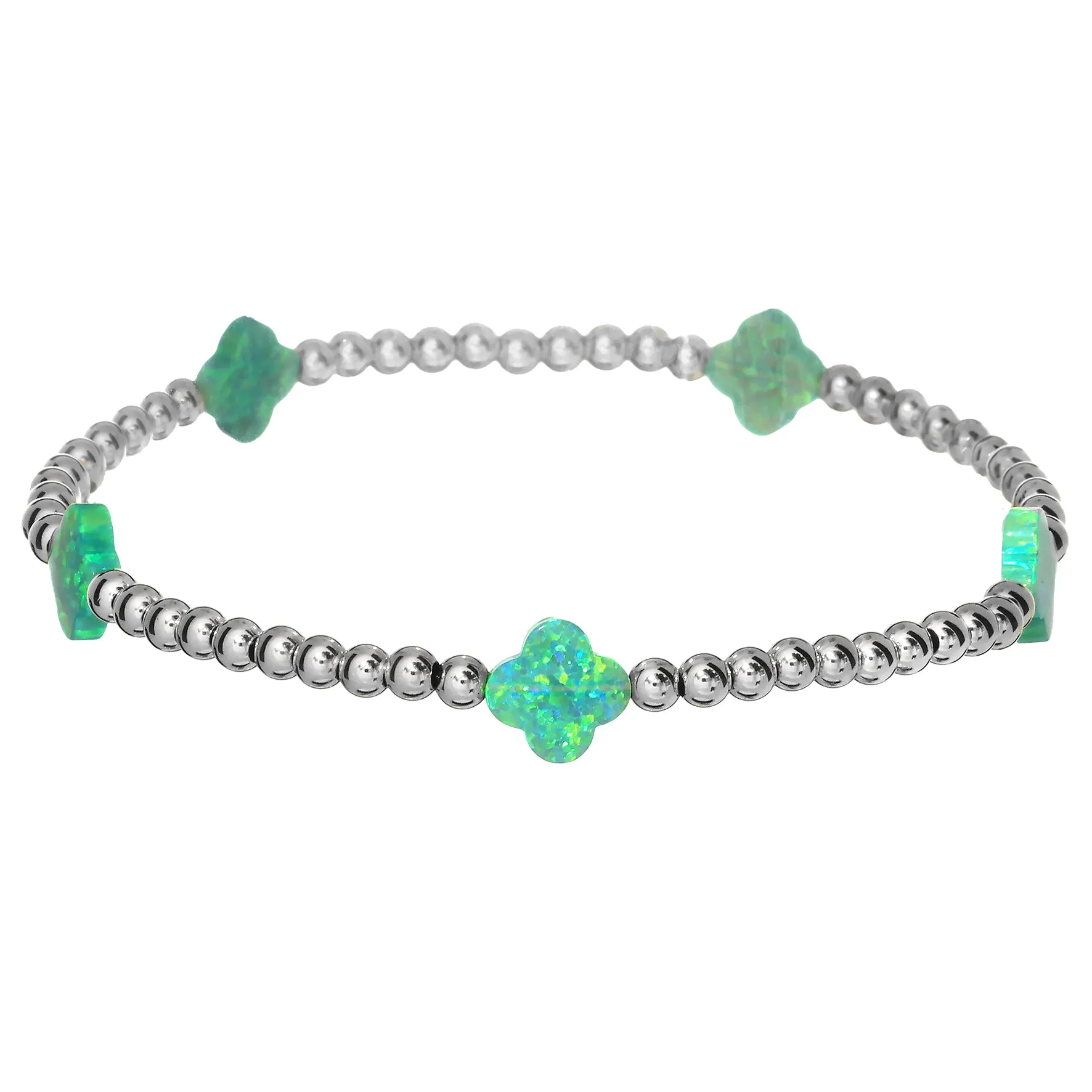 LUCKY CLOVER BTY | Opal Charm and 14K Gold Filled Beads Bracelet - Medium