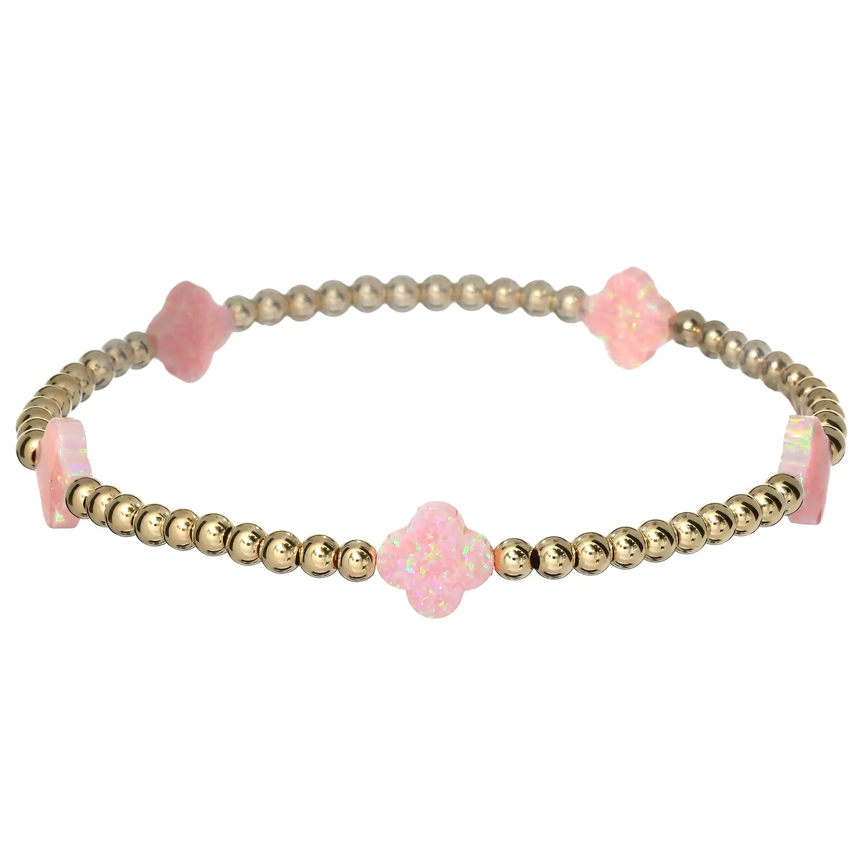 LUCKY CLOVER BTY | Opal Charm and 14K Gold Filled Beads Bracelet - Medium