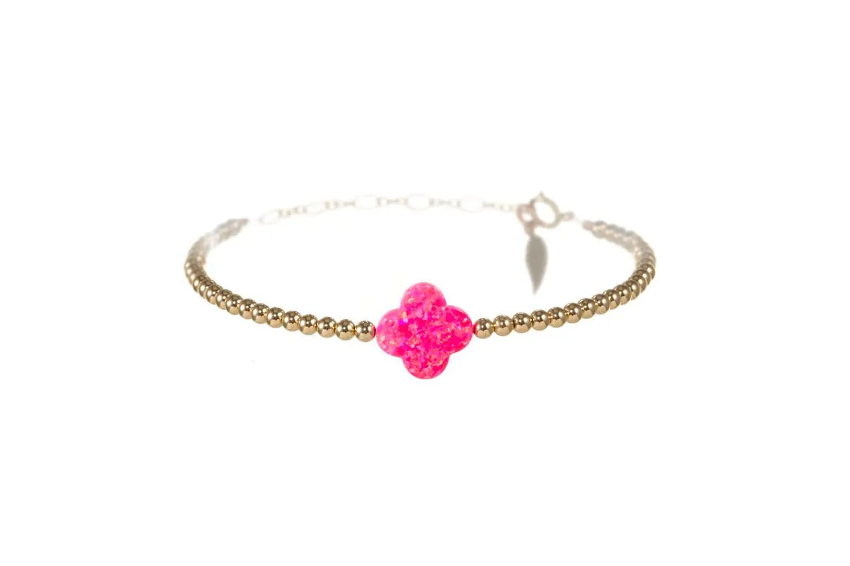 LUCKY CLOVER | Opal Charm and 14K Gold Filled Beads Bracelet - Large