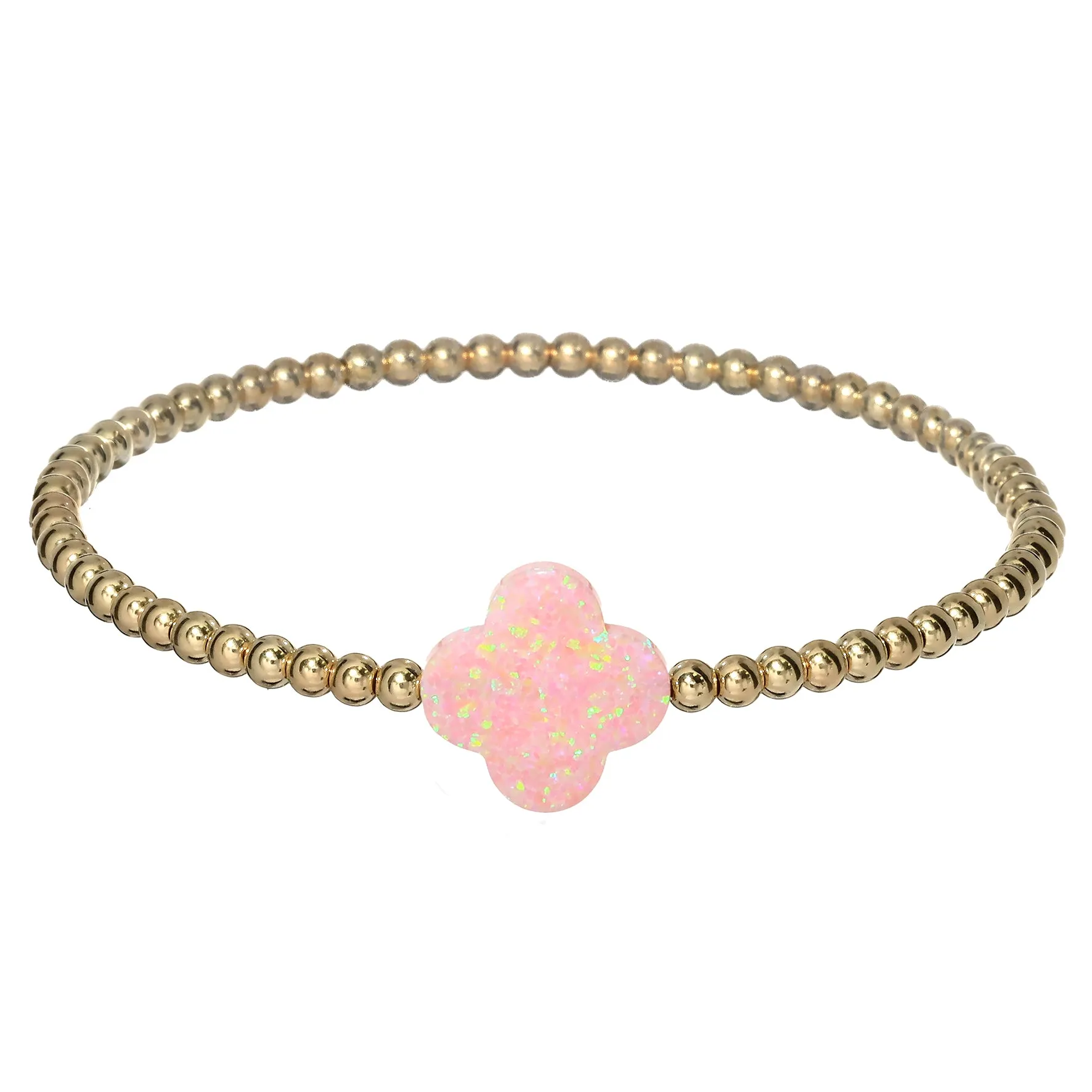 LUCKY CLOVER | Opal Charm and 14K Gold Filled Beads Bracelet - Large