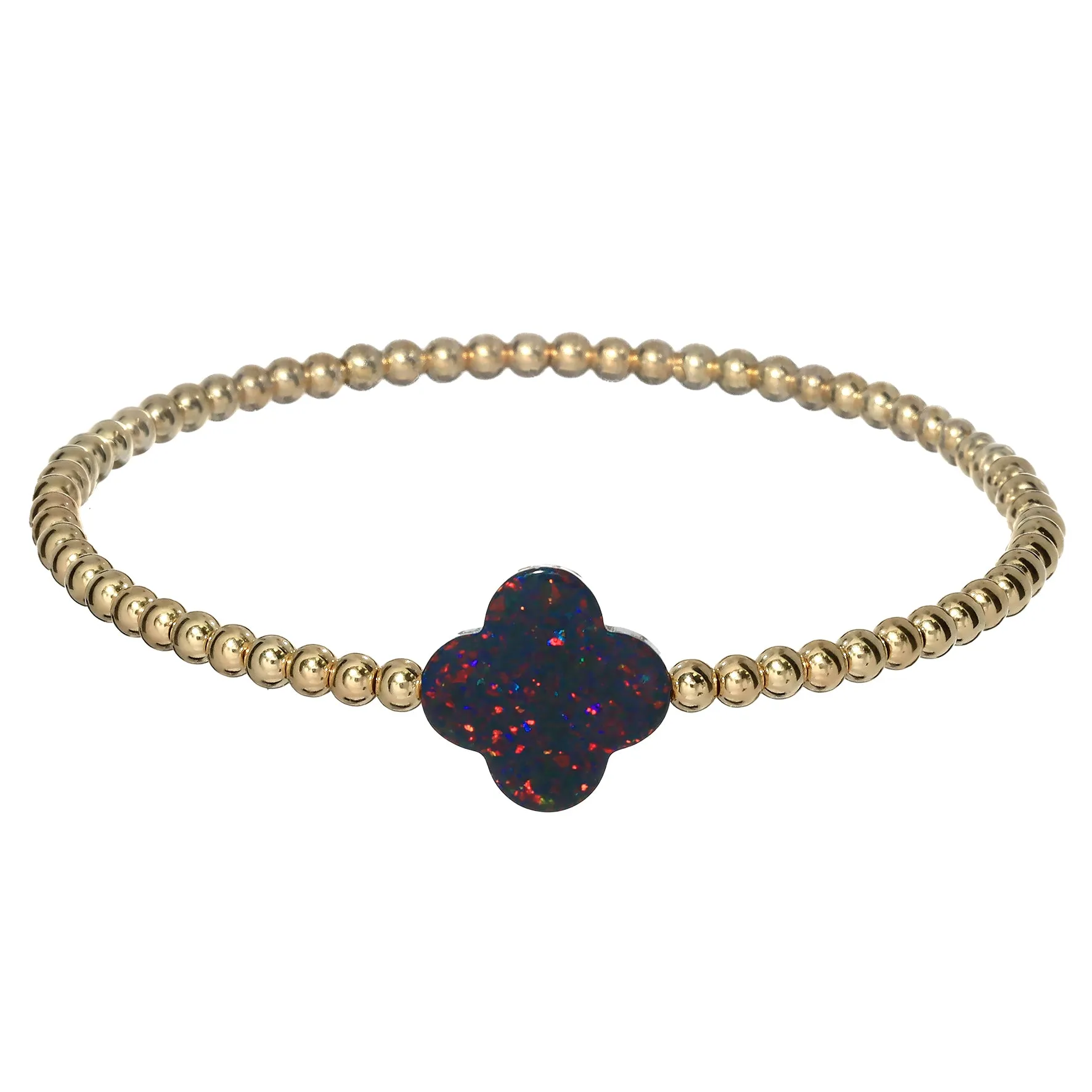 LUCKY CLOVER | Opal Charm and 14K Gold Filled Beads Bracelet - Large