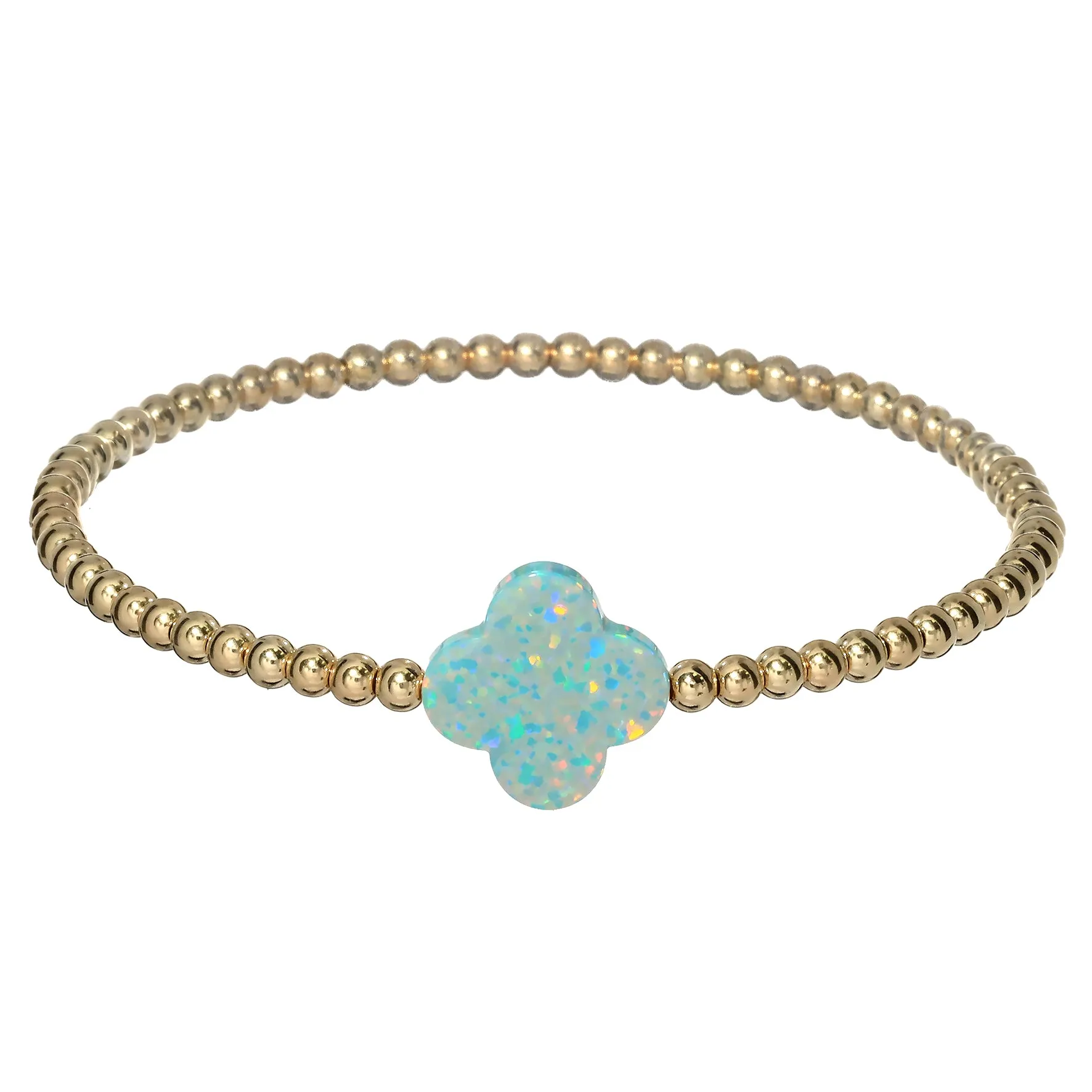 LUCKY CLOVER | Opal Charm and 14K Gold Filled Beads Bracelet - Large