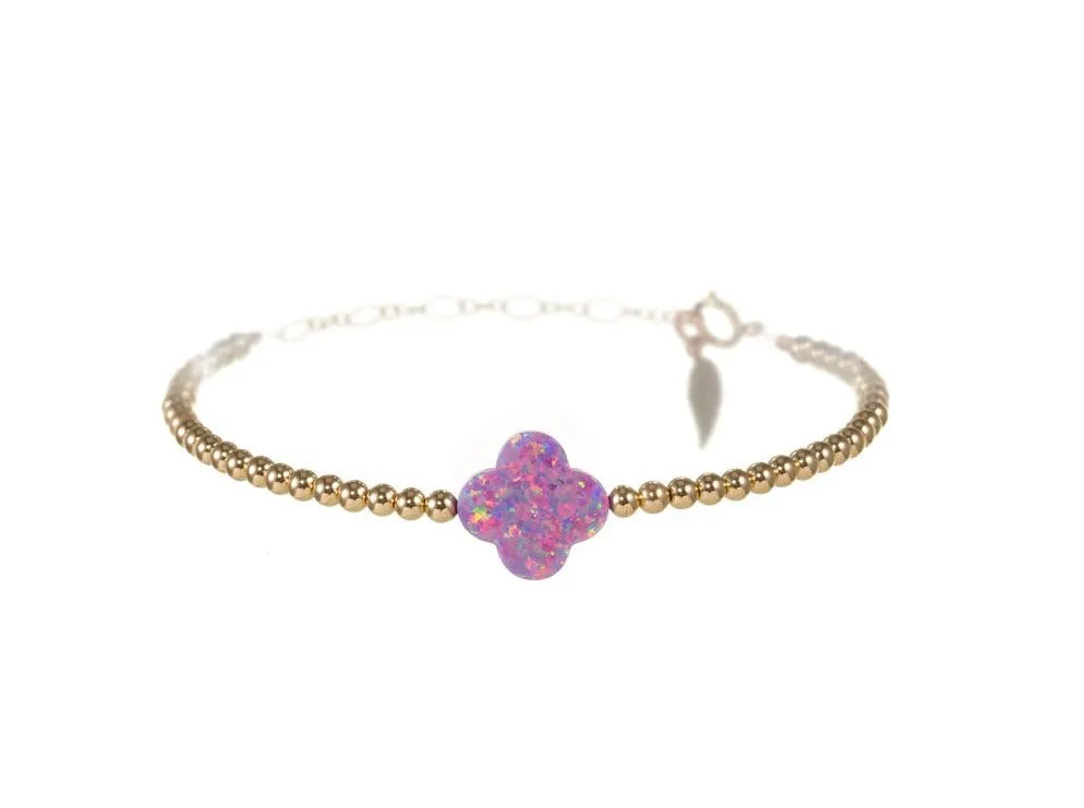 LUCKY CLOVER | Opal Charm and 14K Gold Filled Beads Bracelet - Large