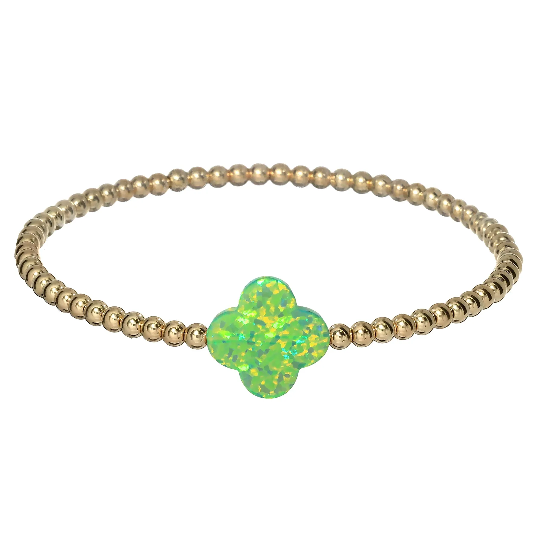 LUCKY CLOVER | Opal Charm and 14K Gold Filled Beads Bracelet - Large