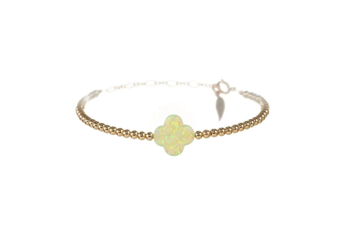 LUCKY CLOVER | Opal Charm and 14K Gold Filled Beads Bracelet - Large
