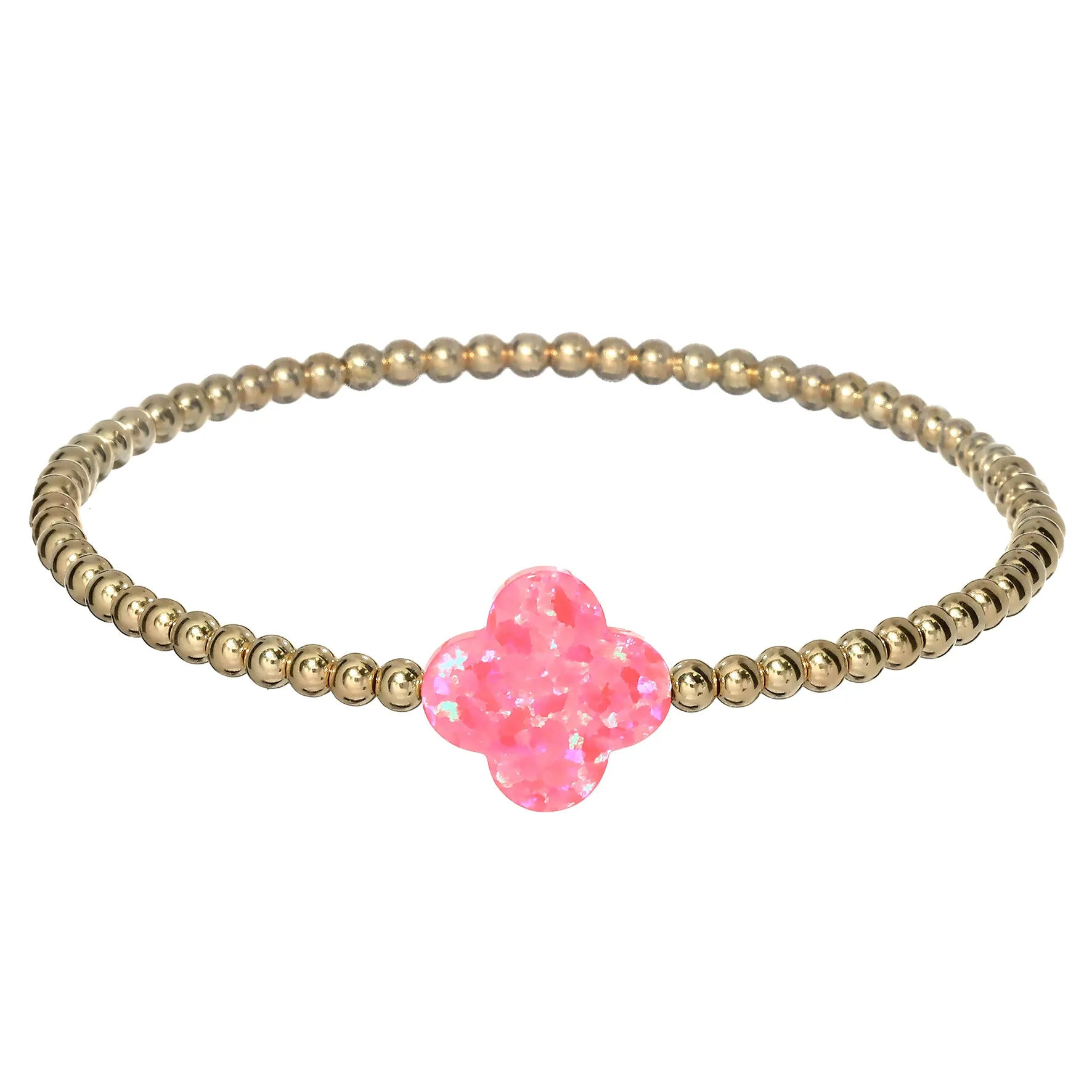 LUCKY CLOVER | Opal Charm and 14K Gold Filled Beads Bracelet - Large
