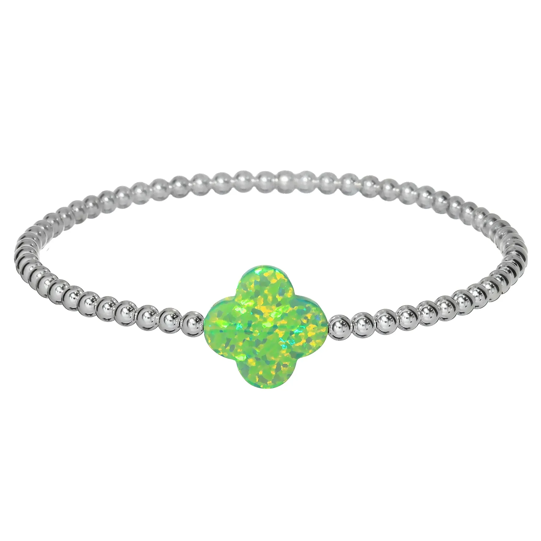 LUCKY CLOVER | Opal Charm and 14K Gold Filled Beads Bracelet - Large