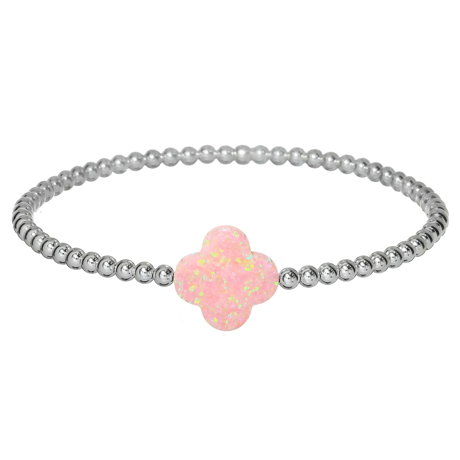 LUCKY CLOVER | Opal Charm and 14K Gold Filled Beads Bracelet - Large