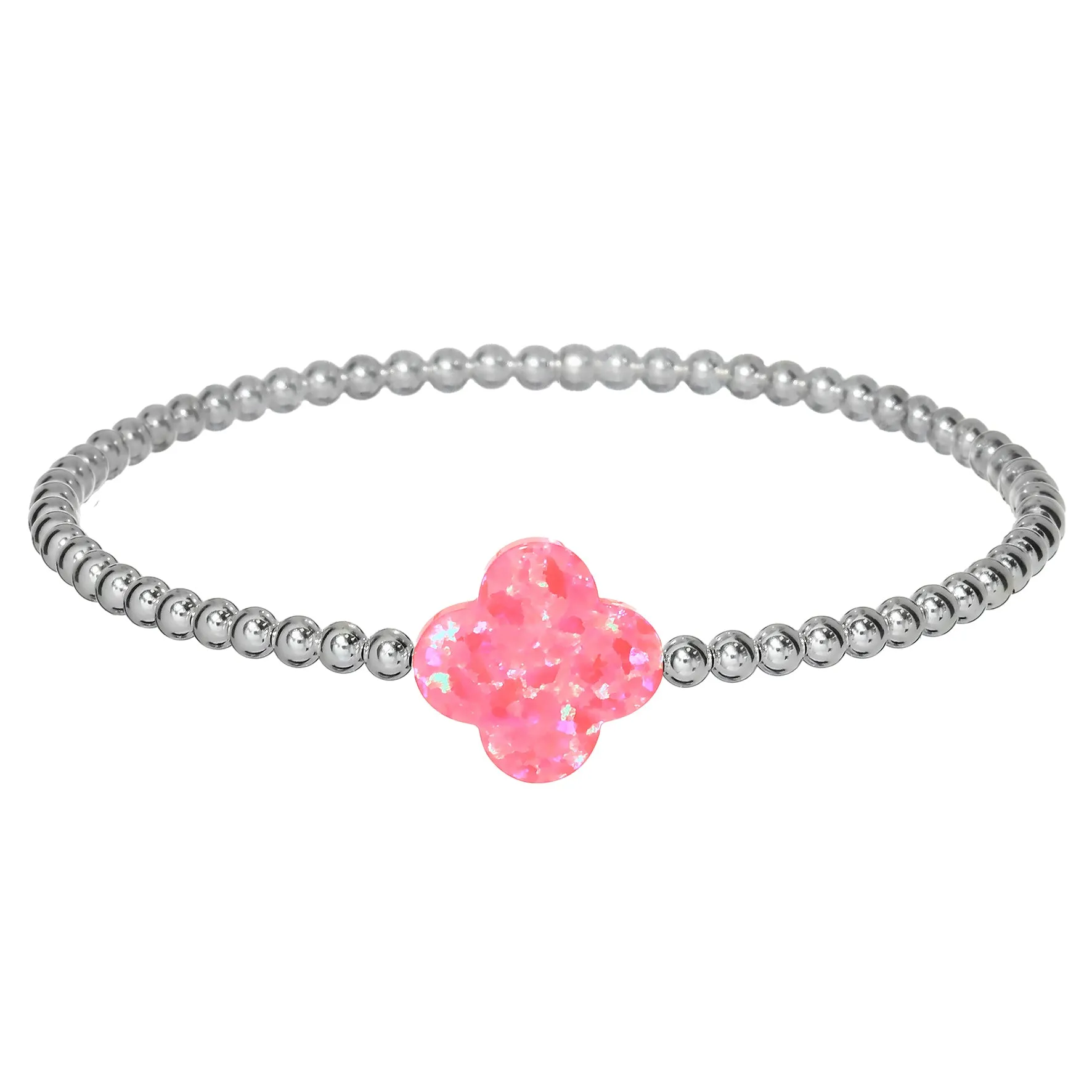 LUCKY CLOVER | Opal Charm and 14K Gold Filled Beads Bracelet - Large