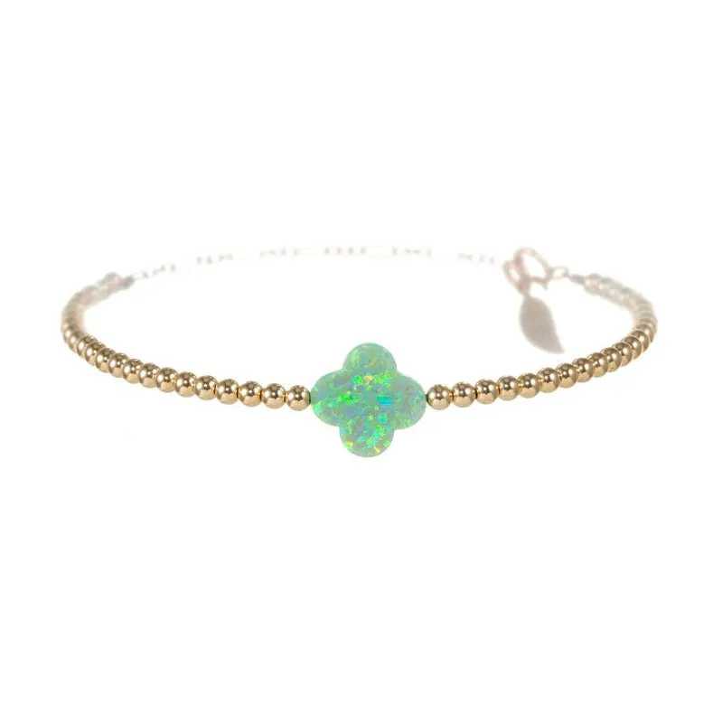 LUCKY CLOVER | Opal Charm and 14K Gold Filled Beads Bracelet - Large