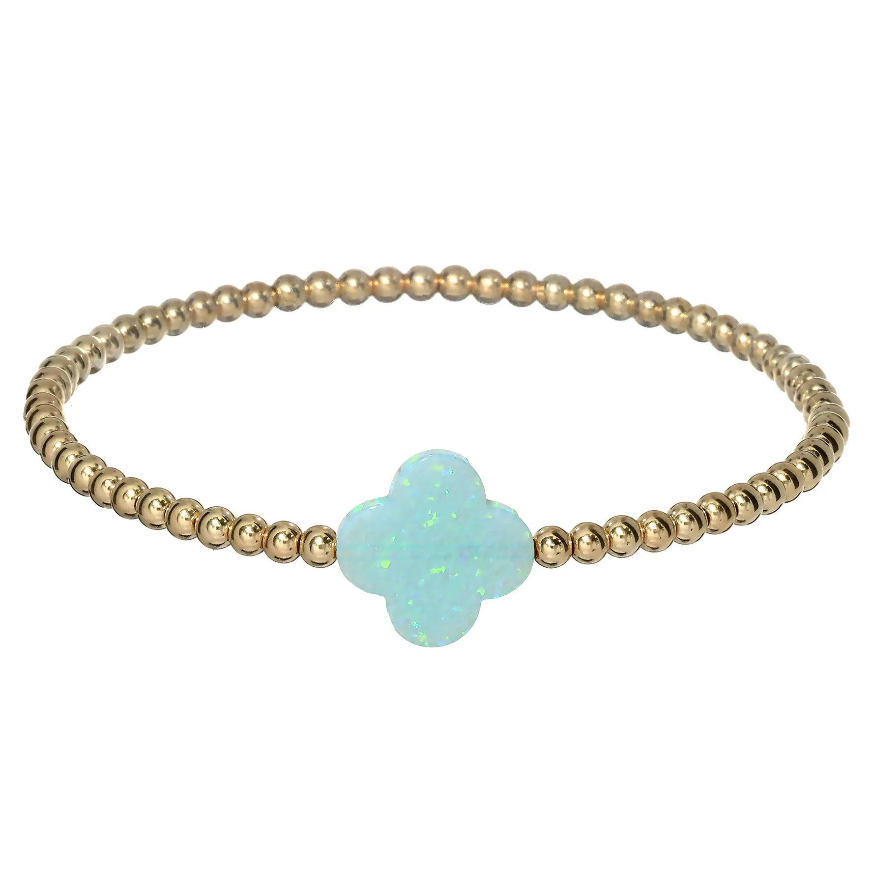 LUCKY CLOVER | Opal Charm and 14K Gold Filled Beads Bracelet - Large