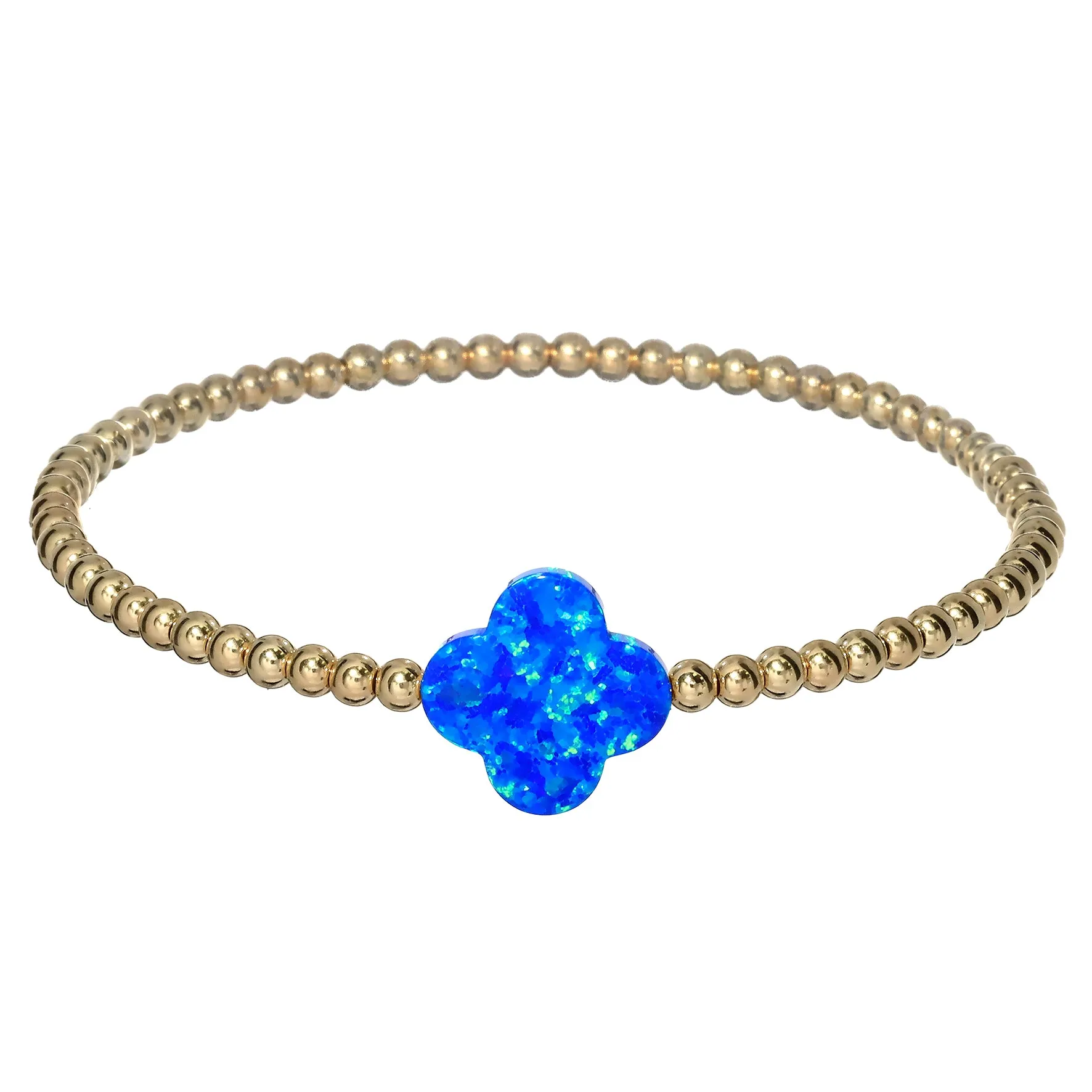 LUCKY CLOVER | Opal Charm and 14K Gold Filled Beads Bracelet - Large
