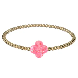 LUCKY CLOVER | Opal Charm and 14K Gold Filled Beads Bracelet - Large