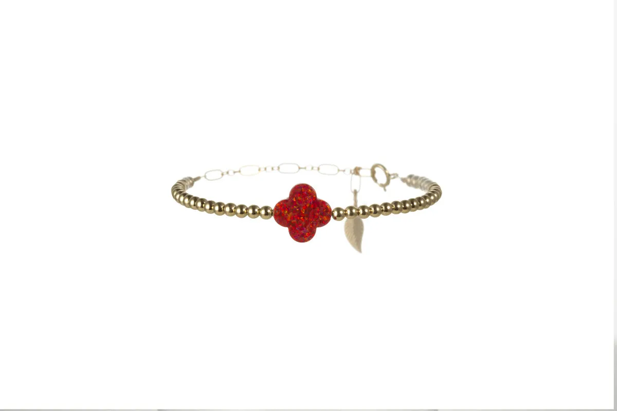 LUCKY CLOVER | Opal Charm and 14K Gold Filled Beads Bracelet - Large
