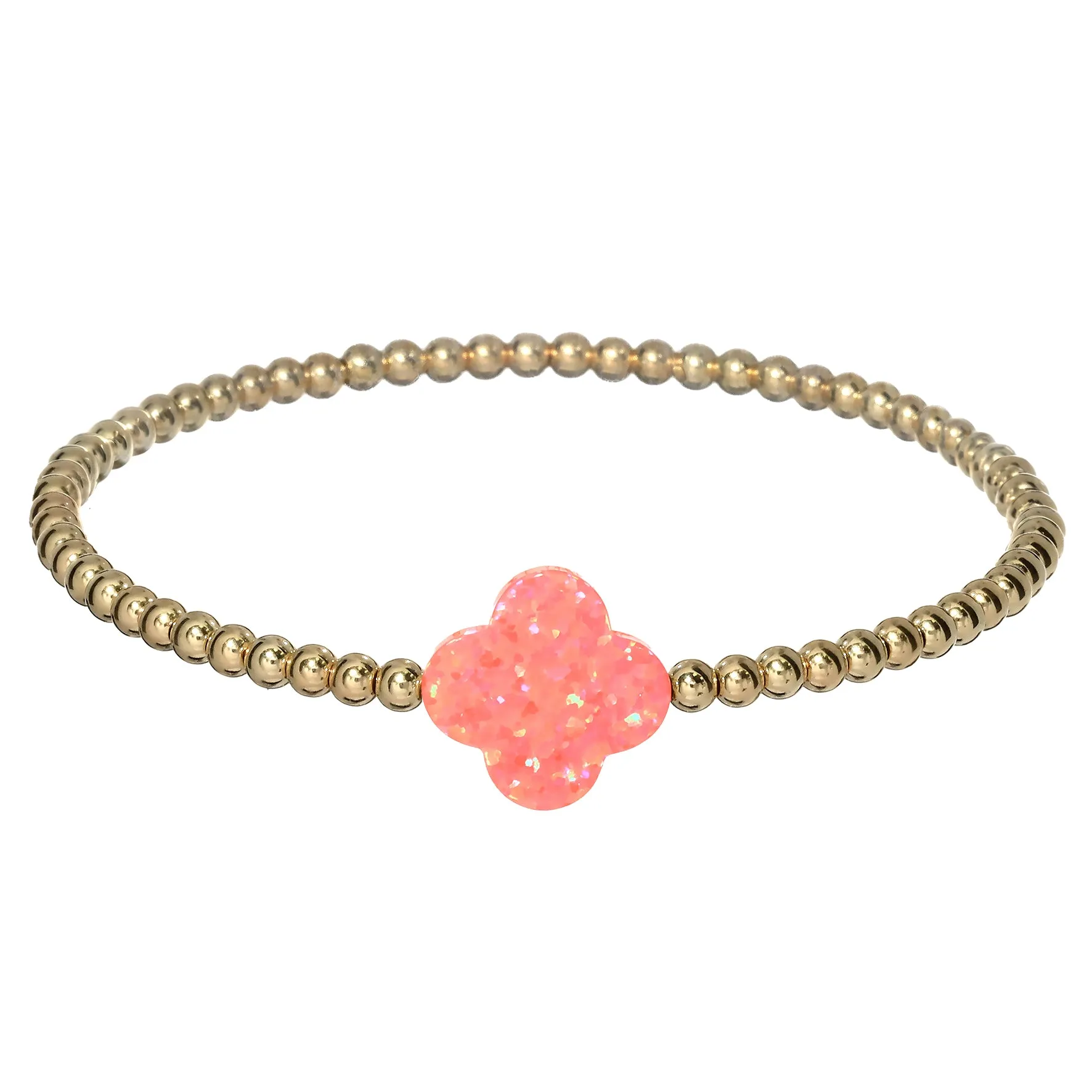 LUCKY CLOVER | Opal Charm and 14K Gold Filled Beads Bracelet - Large