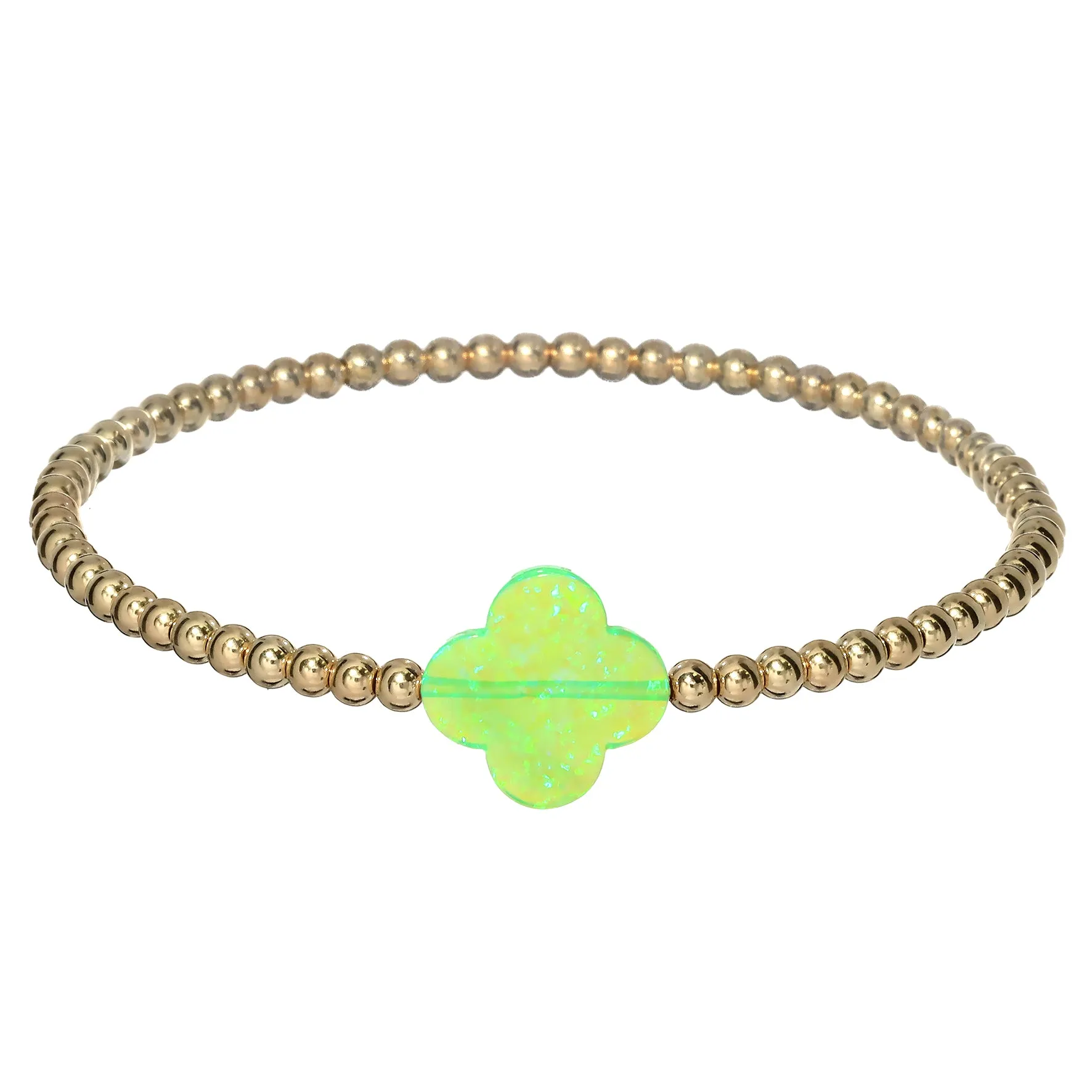 LUCKY CLOVER | Opal Charm and 14K Gold Filled Beads Bracelet - Large