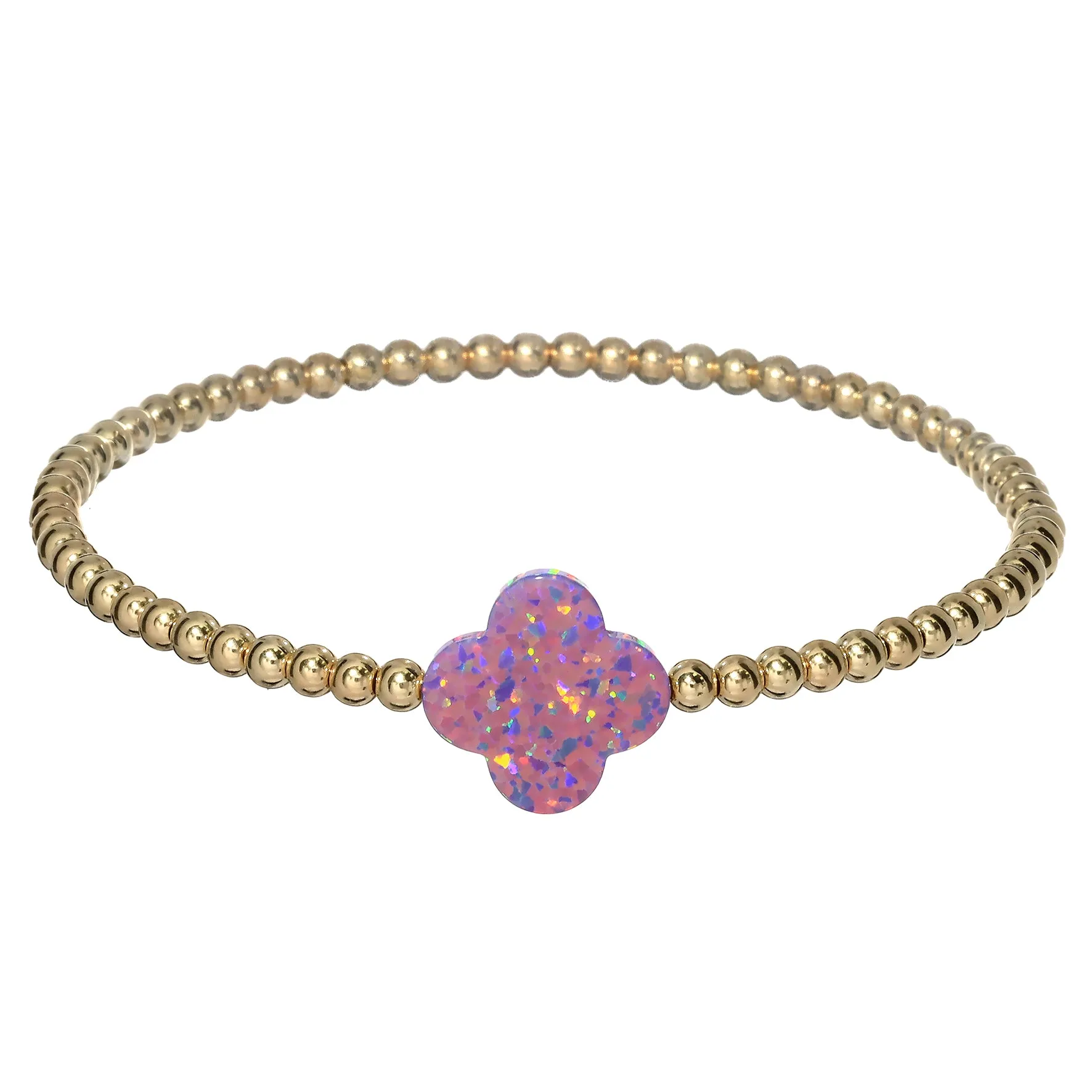 LUCKY CLOVER | Opal Charm and 14K Gold Filled Beads Bracelet - Large