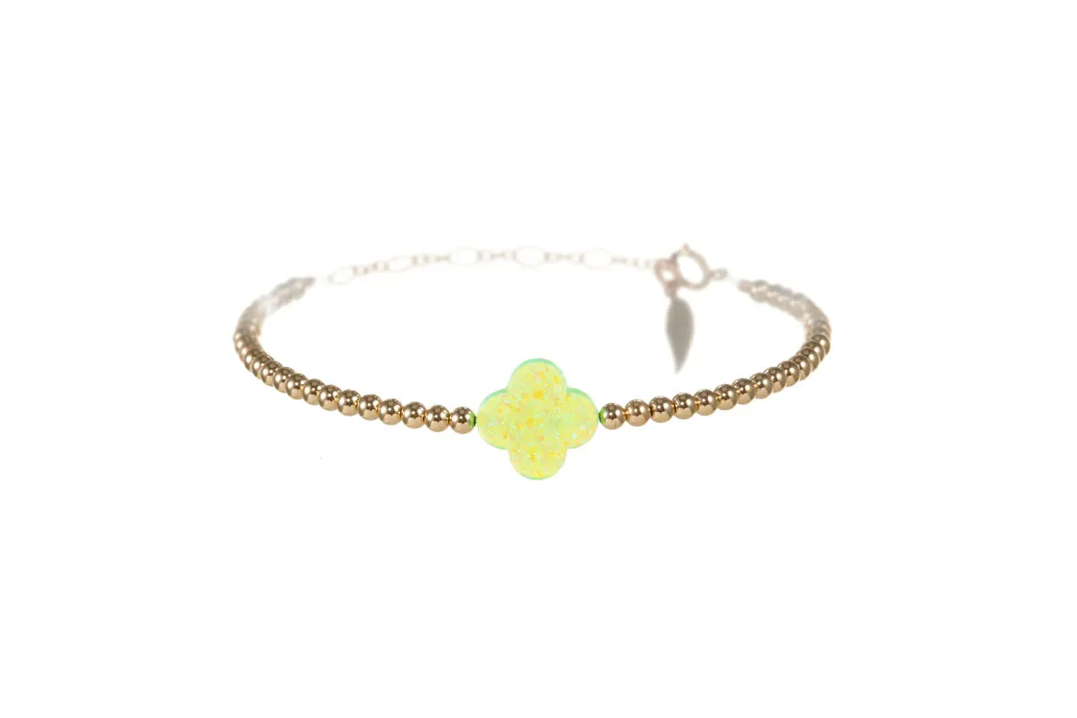 LUCKY CLOVER | Opal Charm and 14K Gold Filled Beads Bracelet - Large