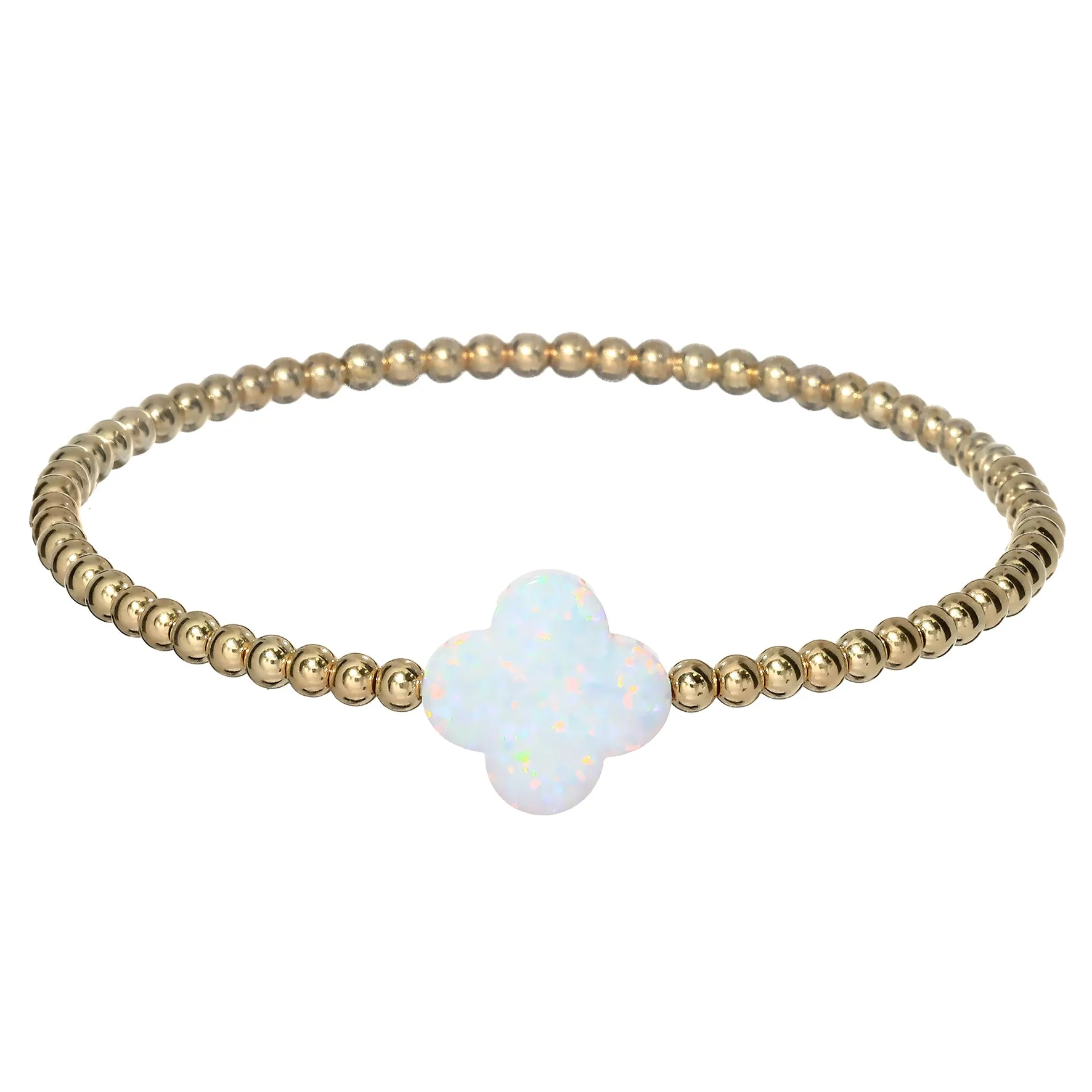 LUCKY CLOVER | Opal Charm and 14K Gold Filled Beads Bracelet - Large