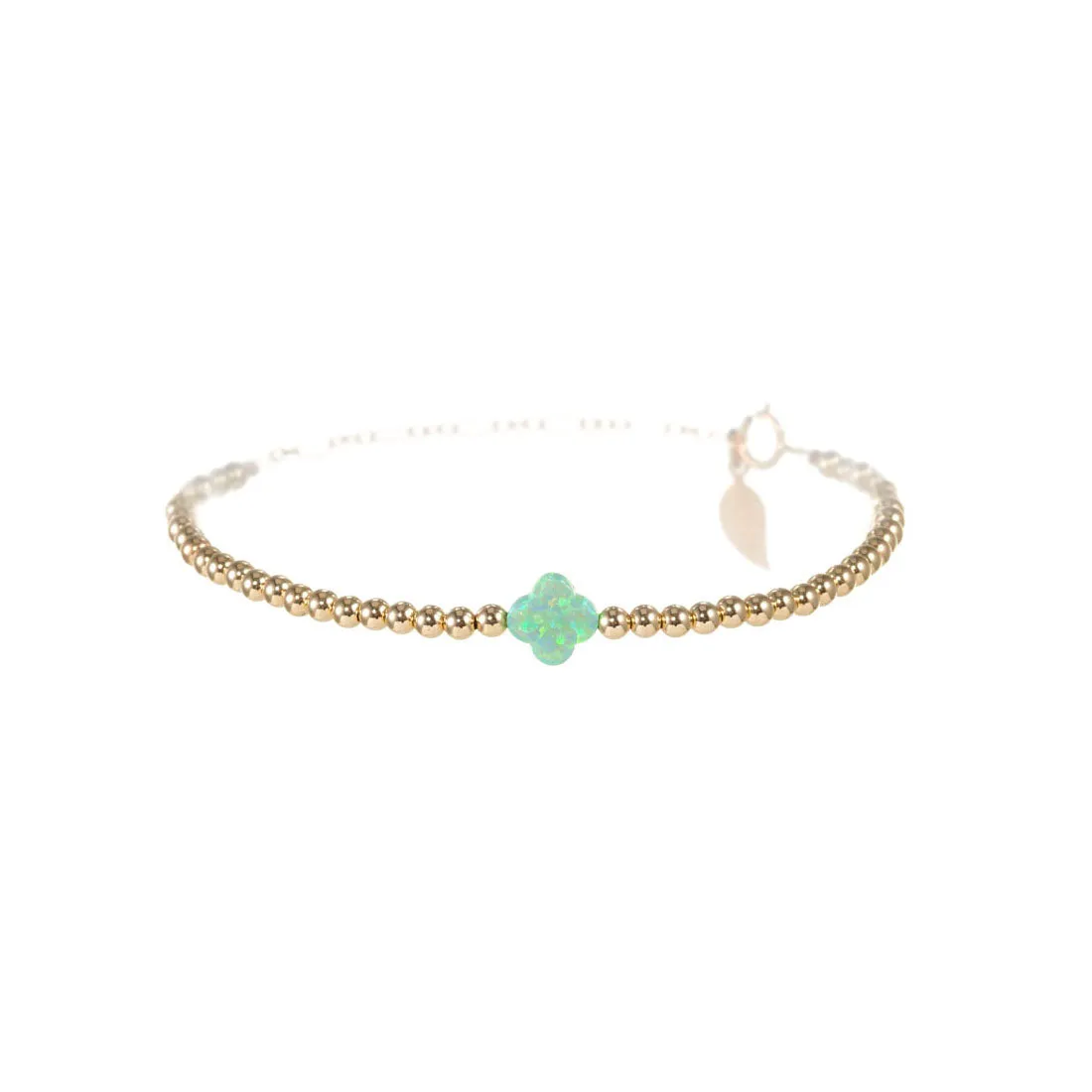 LUCKY CLOVER | Opal Charm and 14K Gold Filled Beads Bracelet - Medium