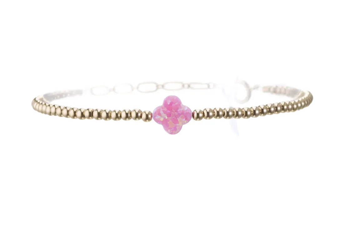 LUCKY CLOVER | Opal Charm and 14K Gold Filled Beads Bracelet - Medium