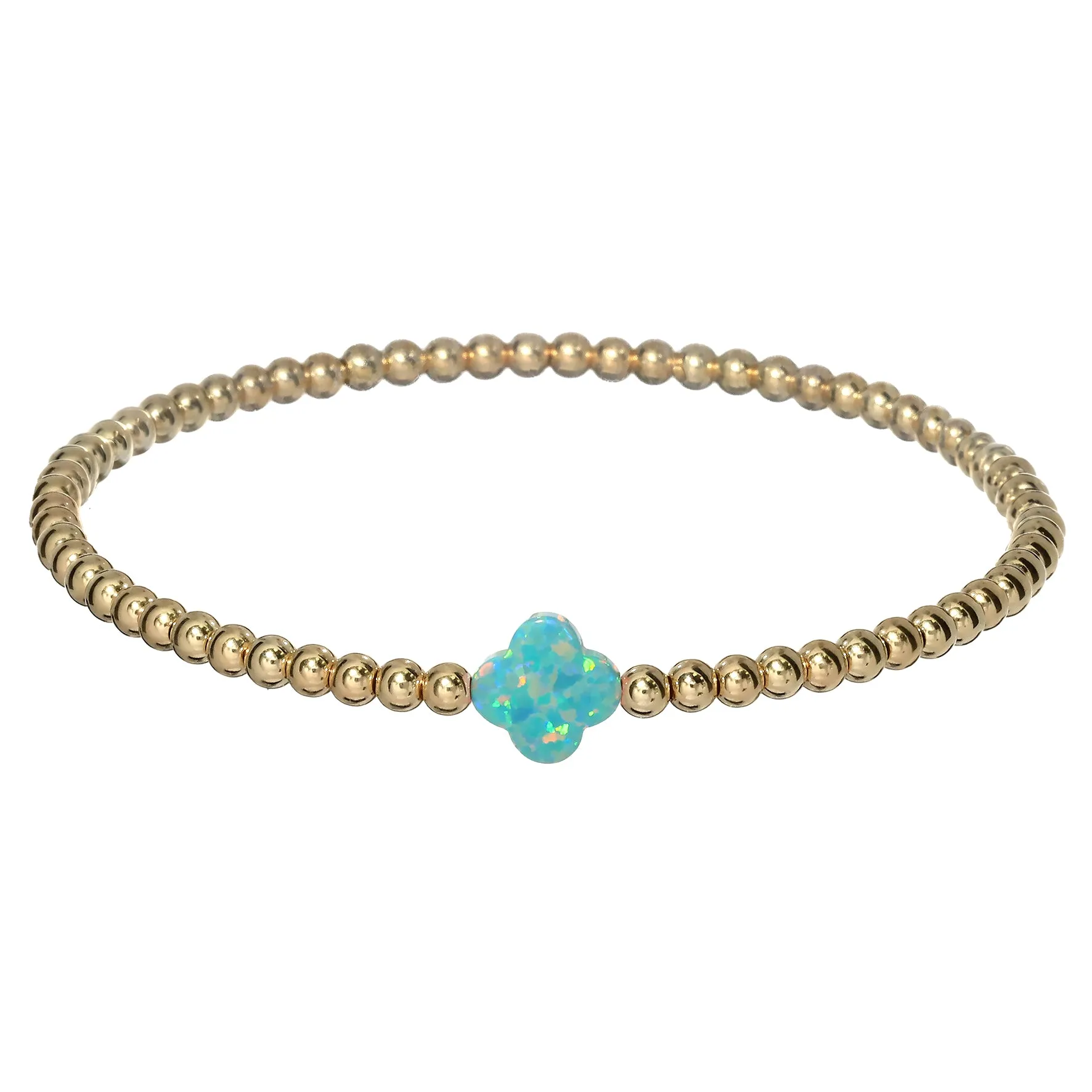 LUCKY CLOVER | Opal Charm and 14K Gold Filled Beads Bracelet - Medium