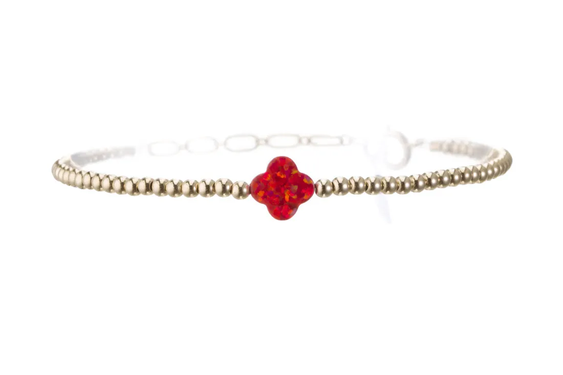 LUCKY CLOVER | Opal Charm and 14K Gold Filled Beads Bracelet - Medium