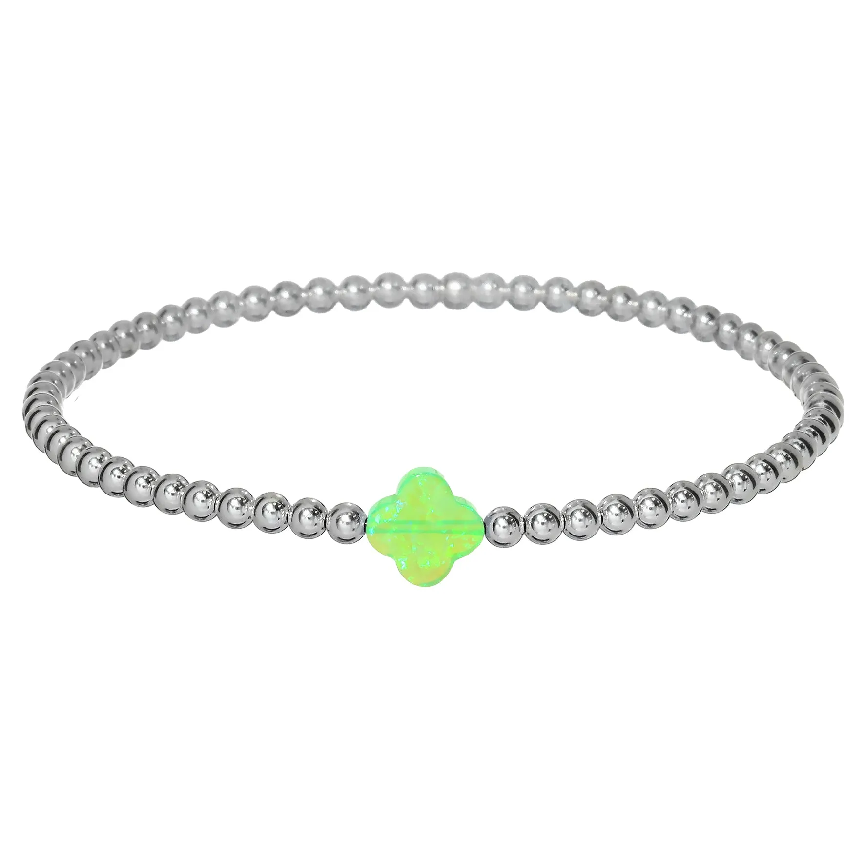 LUCKY CLOVER | Opal Charm and 14K Gold Filled Beads Bracelet - Medium