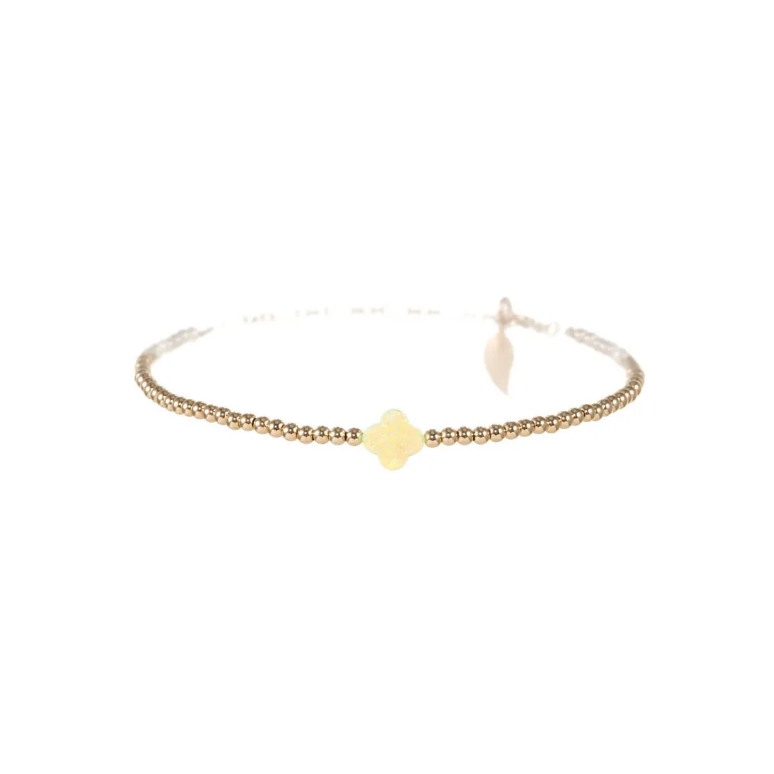 LUCKY CLOVER | Opal Charm and 14K Gold Filled Beads Bracelet - Medium