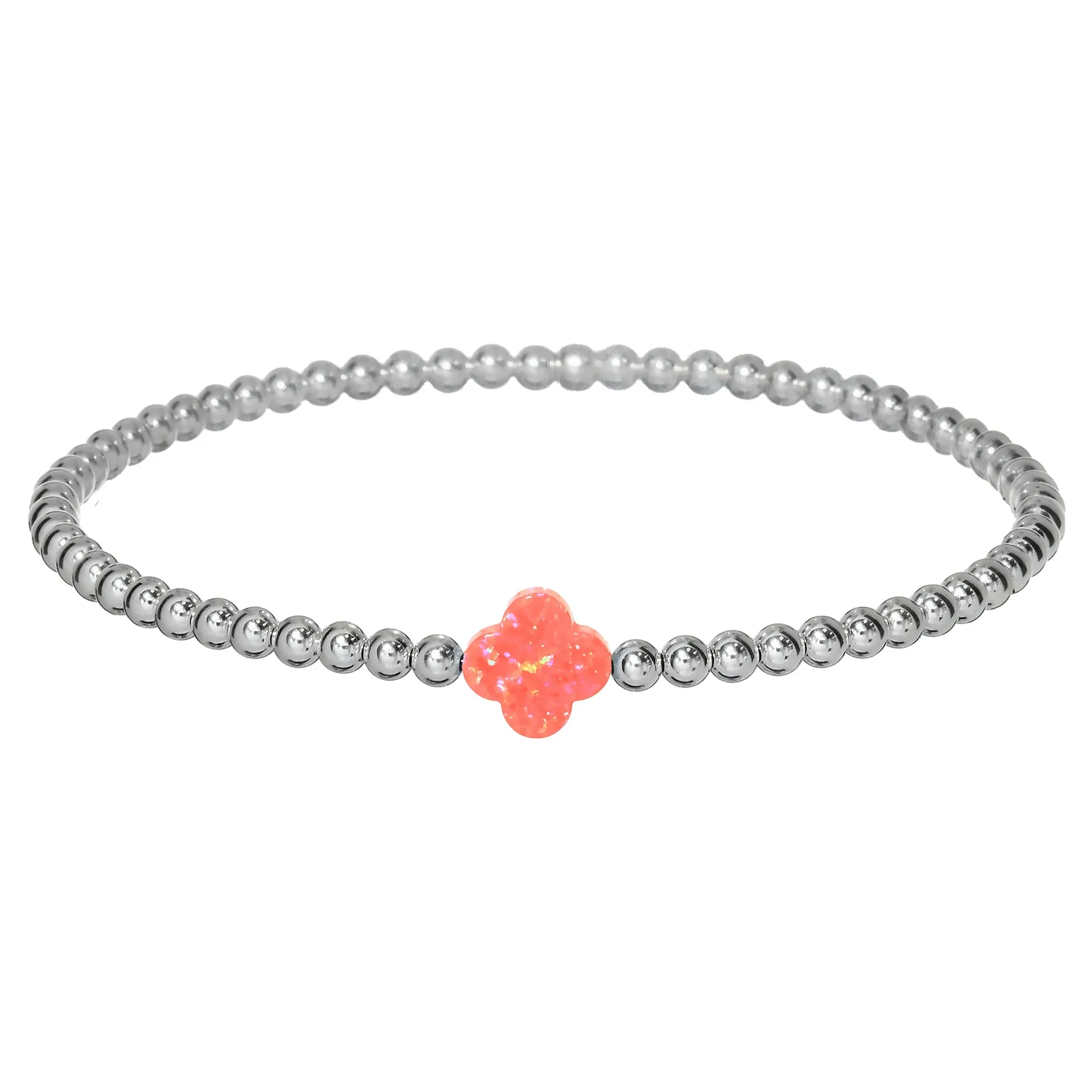LUCKY CLOVER | Opal Charm and 14K Gold Filled Beads Bracelet - Medium