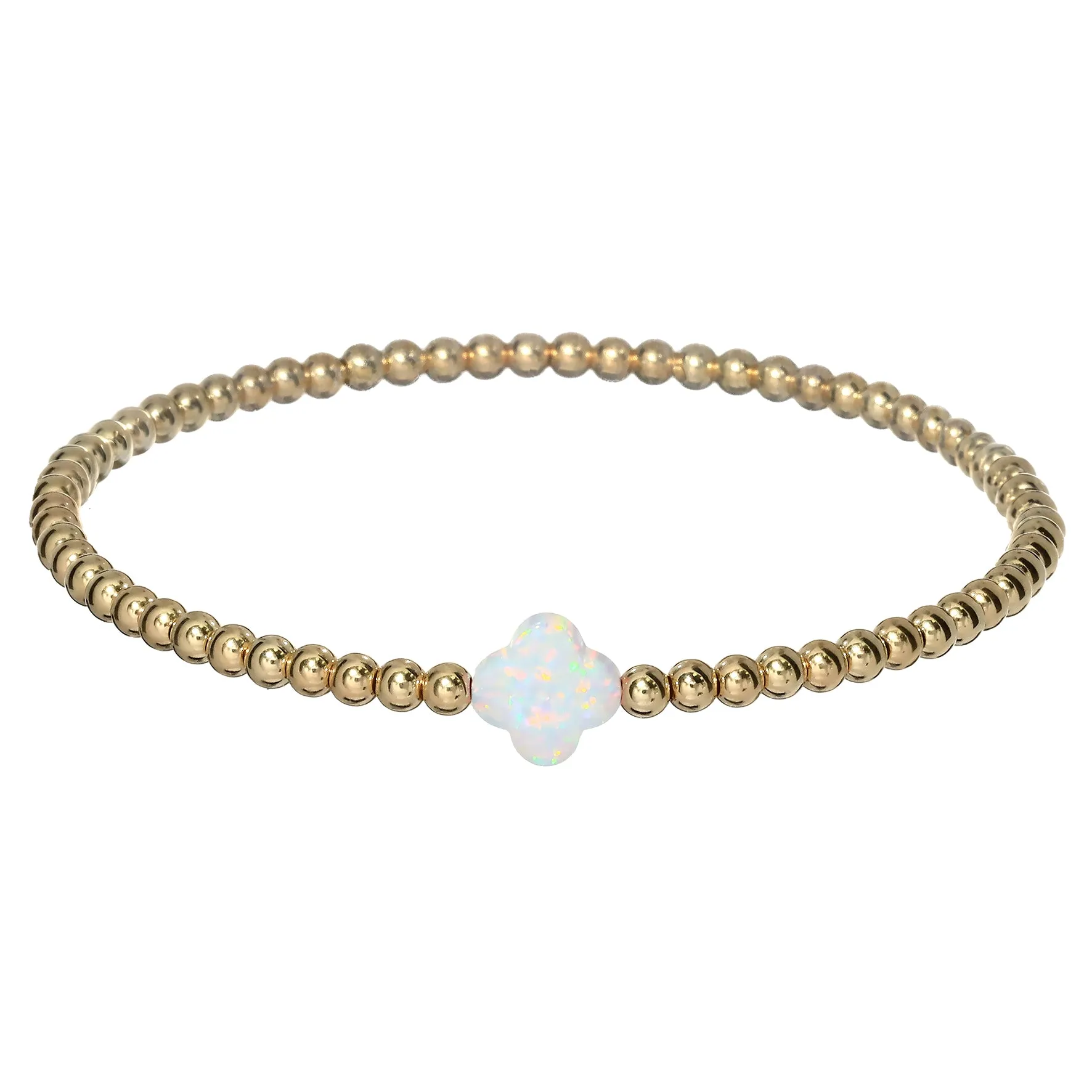 LUCKY CLOVER | Opal Charm and 14K Gold Filled Beads Bracelet - Medium