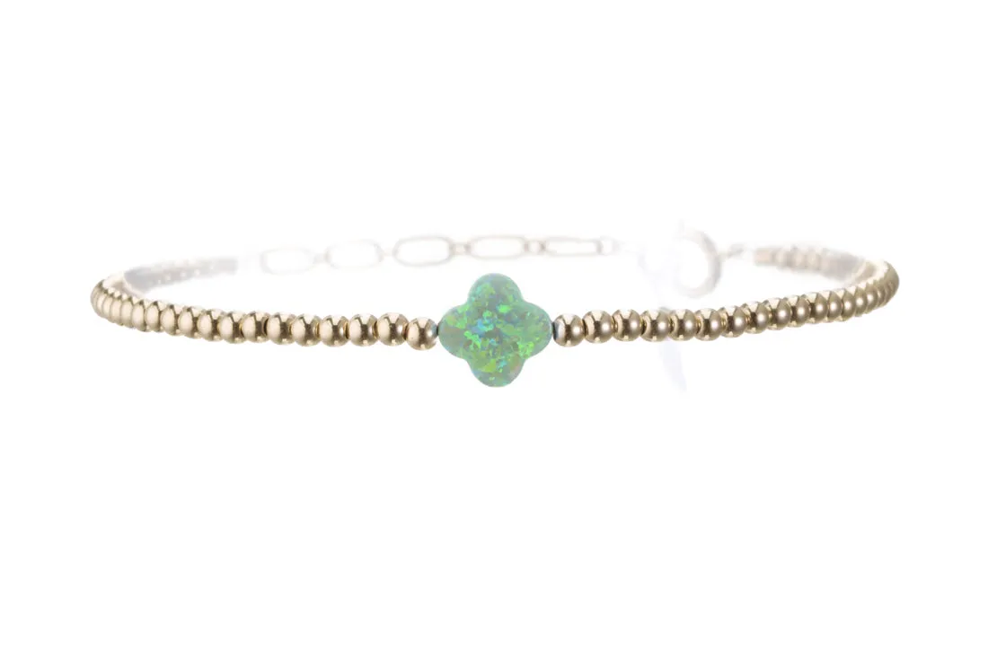 LUCKY CLOVER | Opal Charm and 14K Gold Filled Beads Bracelet - Medium