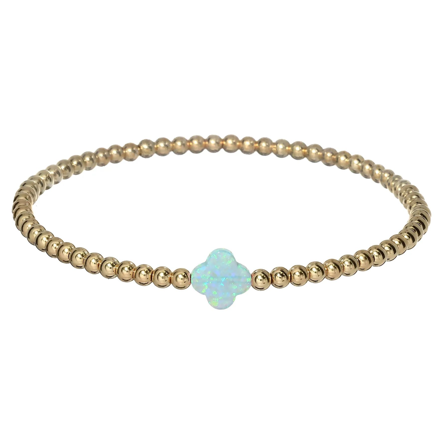 LUCKY CLOVER | Opal Charm and 14K Gold Filled Beads Bracelet - Medium