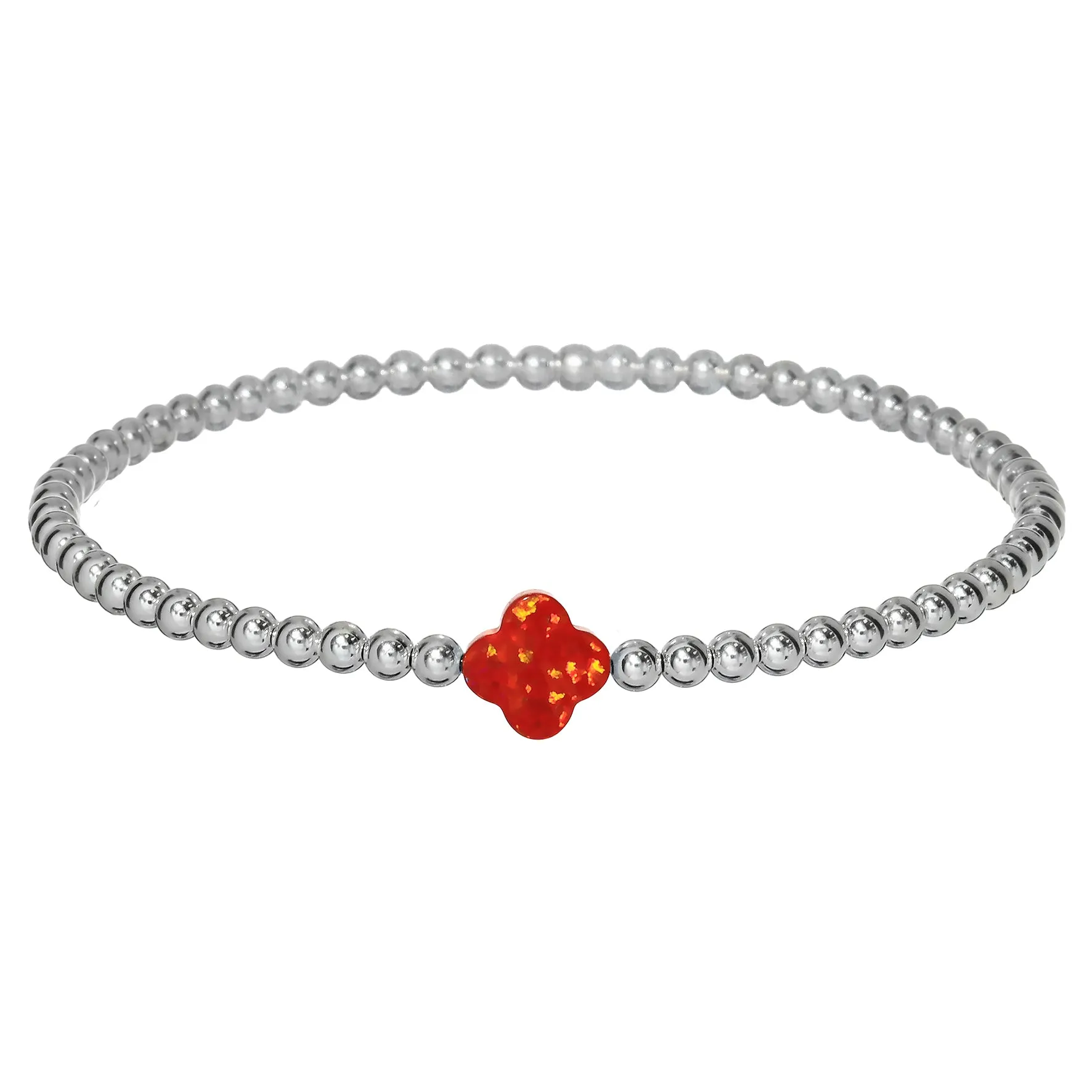 LUCKY CLOVER | Opal Charm and 14K Gold Filled Beads Bracelet - Medium