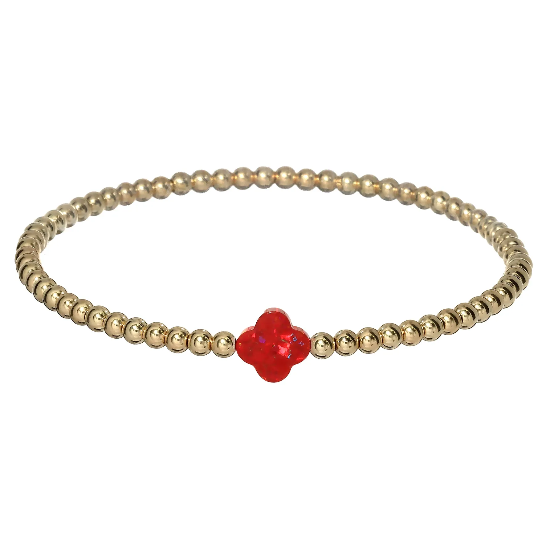 LUCKY CLOVER | Opal Charm and 14K Gold Filled Beads Bracelet - Medium